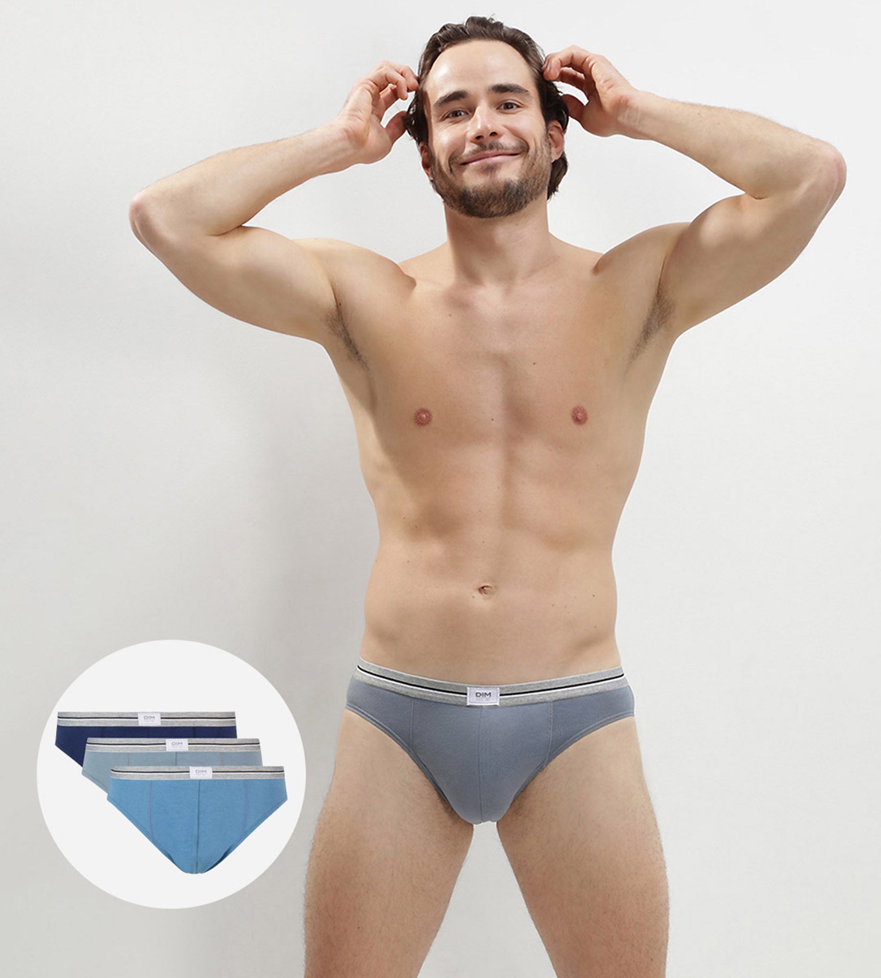 DIM Pacco da 3 slip grigio denim blu in cotone elasticizzato resistente Ultra Resist