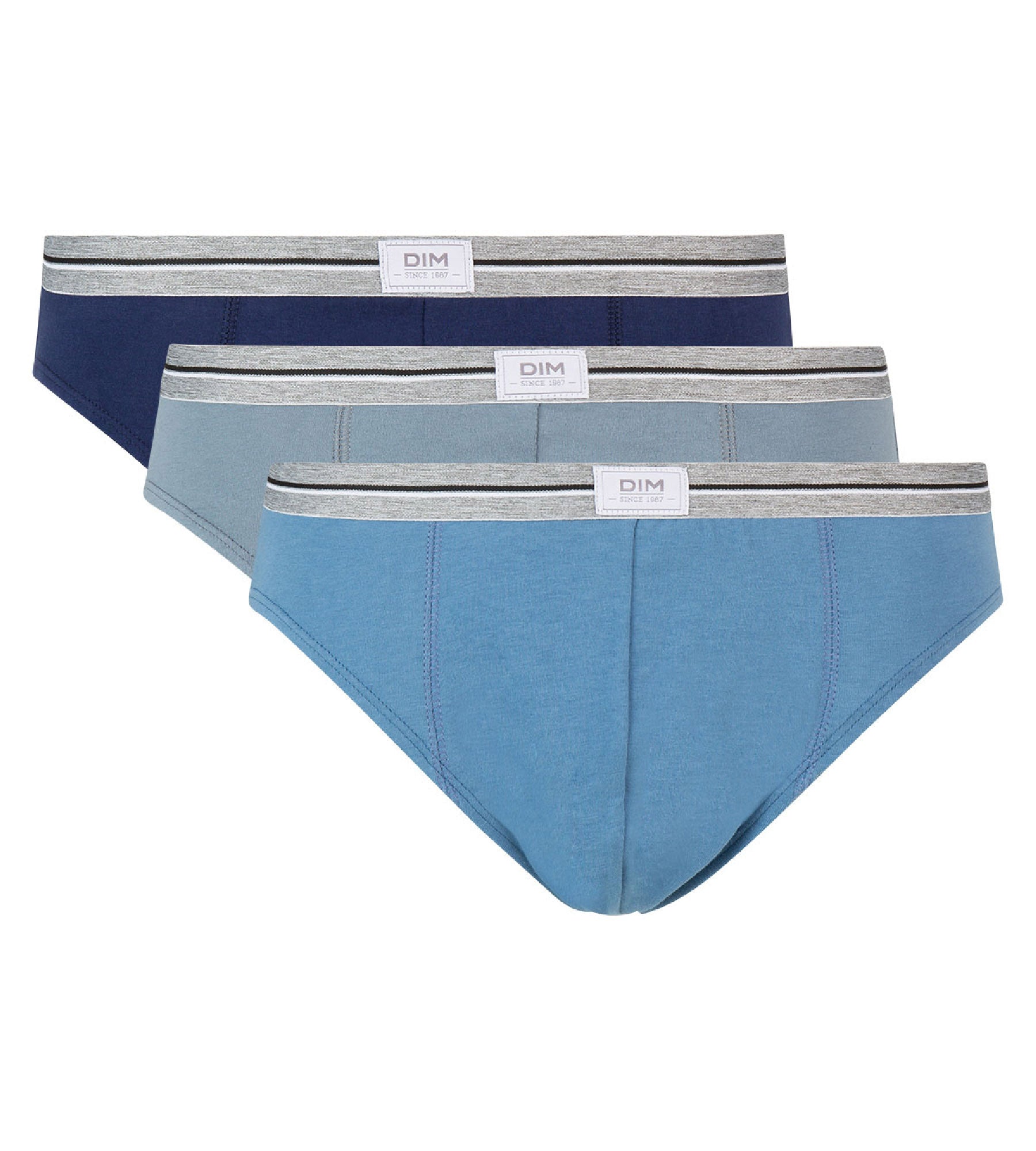 DIM Pacco da 3 slip grigio denim blu in cotone elasticizzato resistente Ultra Resist