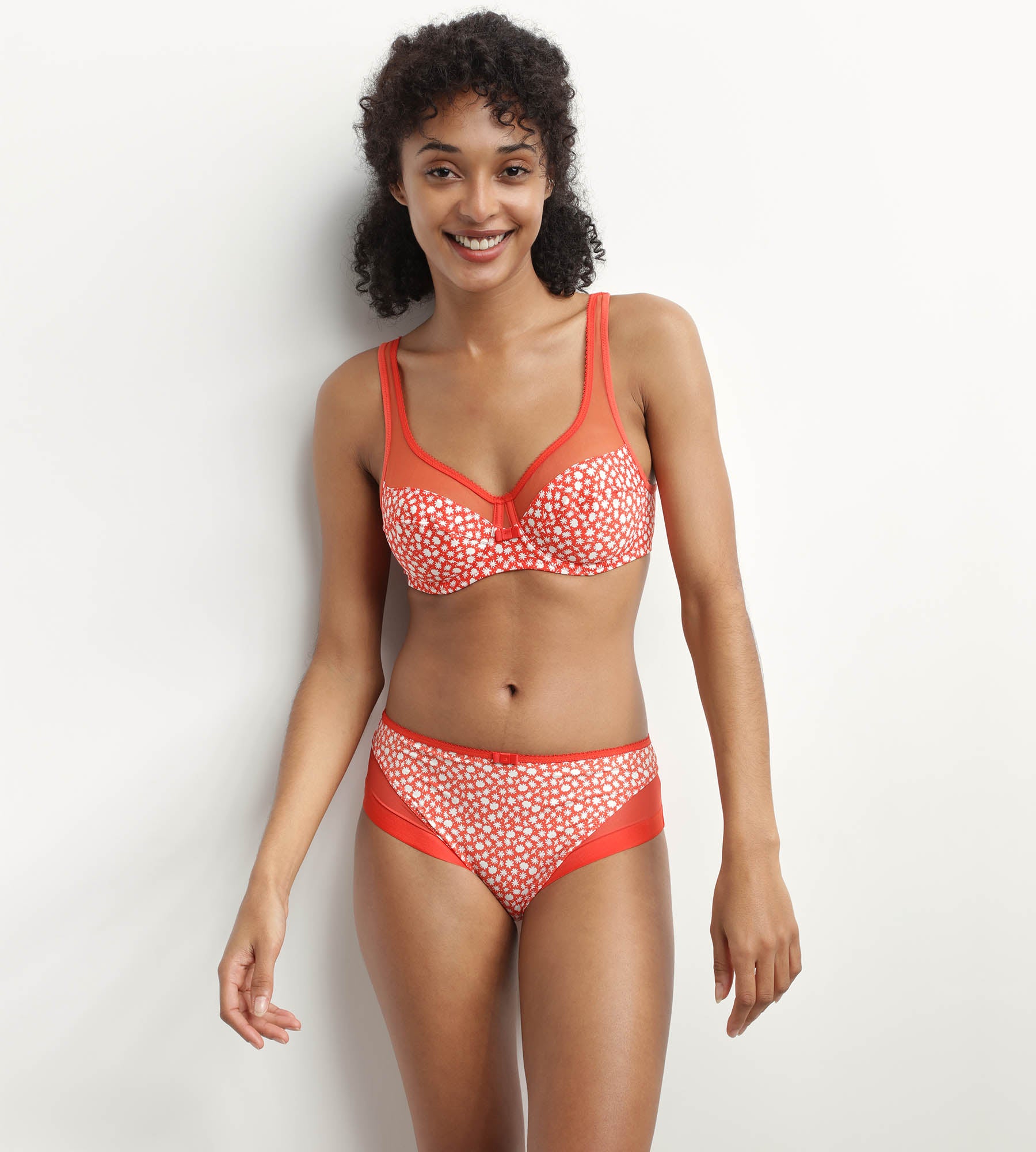 DIM Slip in microfibra e tulle rosso floreale Generous