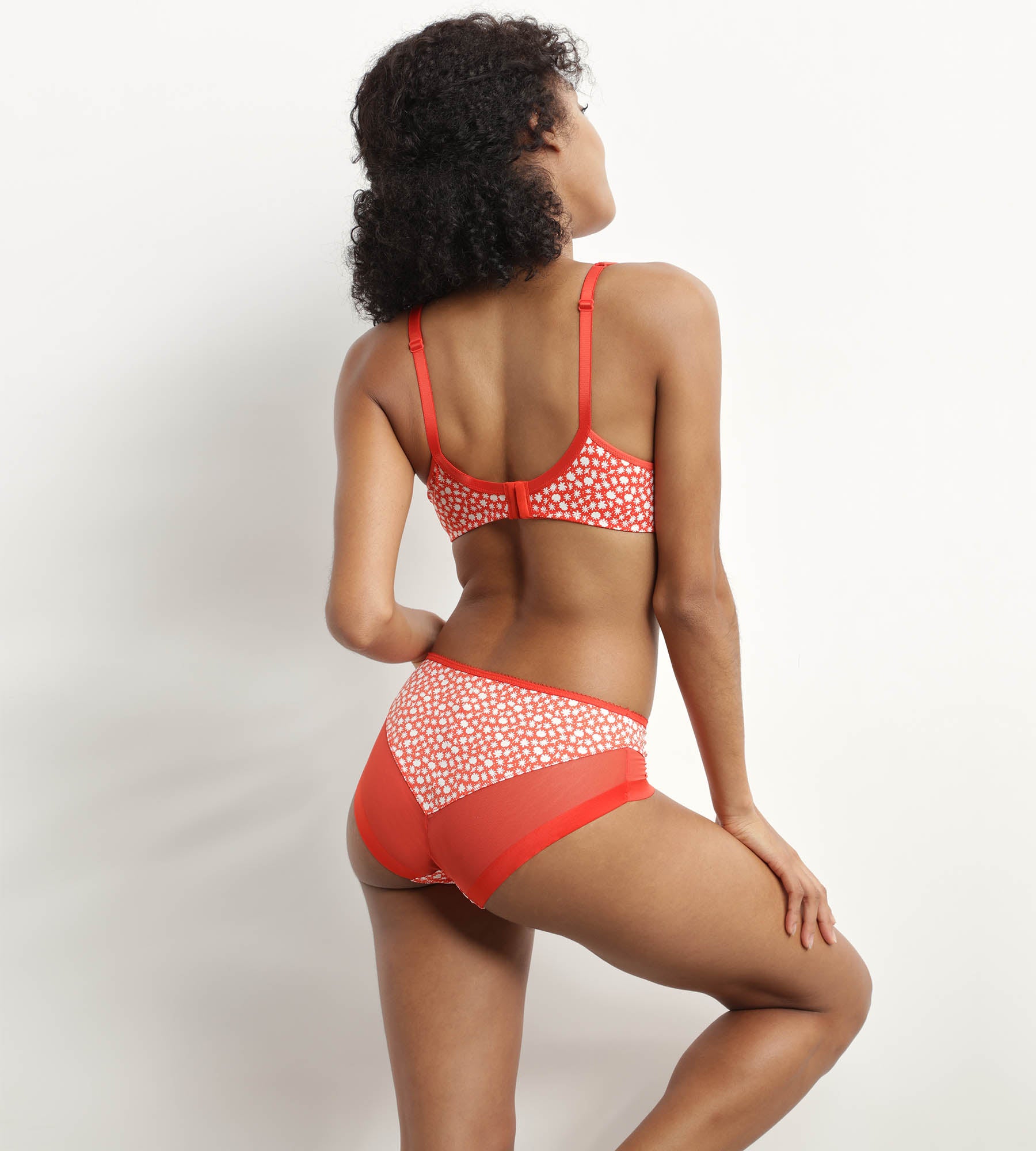 DIM Slip in microfibra e tulle rosso floreale Generous