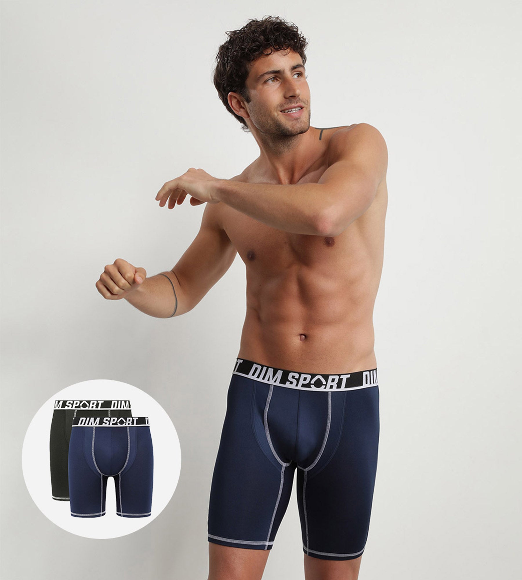 DIM Pacco da 2 boxer sportivi in microfibra termoregolante grigio nero Dim Sport