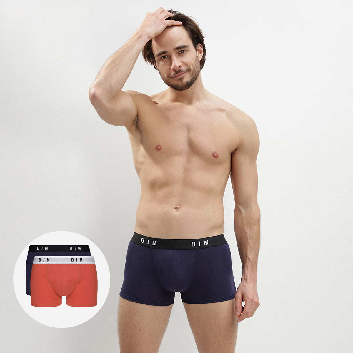 DIM Pacco da 2 boxer uomo in cotone elasticizzato Rosso Blu Denim Dim Originals