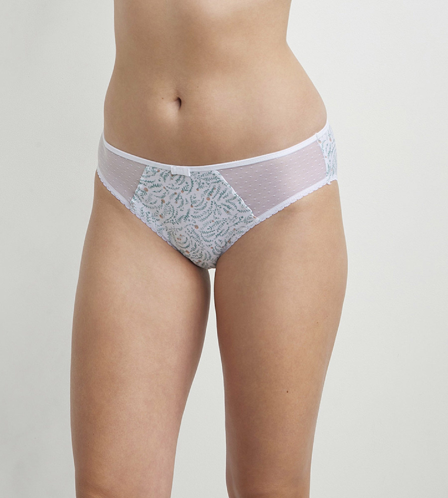 DIM Slip donna in cotone e tulle con motivo vegetale Cotone bio Generous Bianco