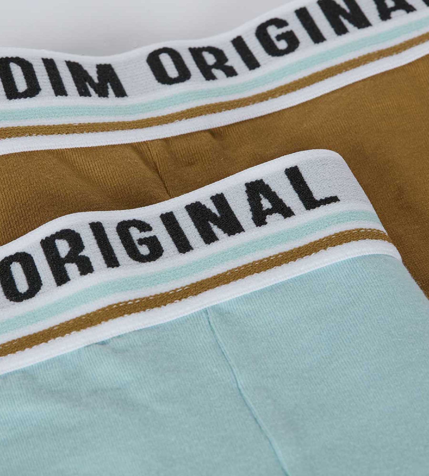 DIM Pacco da 2 boxer in cotone elasticizzato con cintura retrò blu marrone Dim Originals