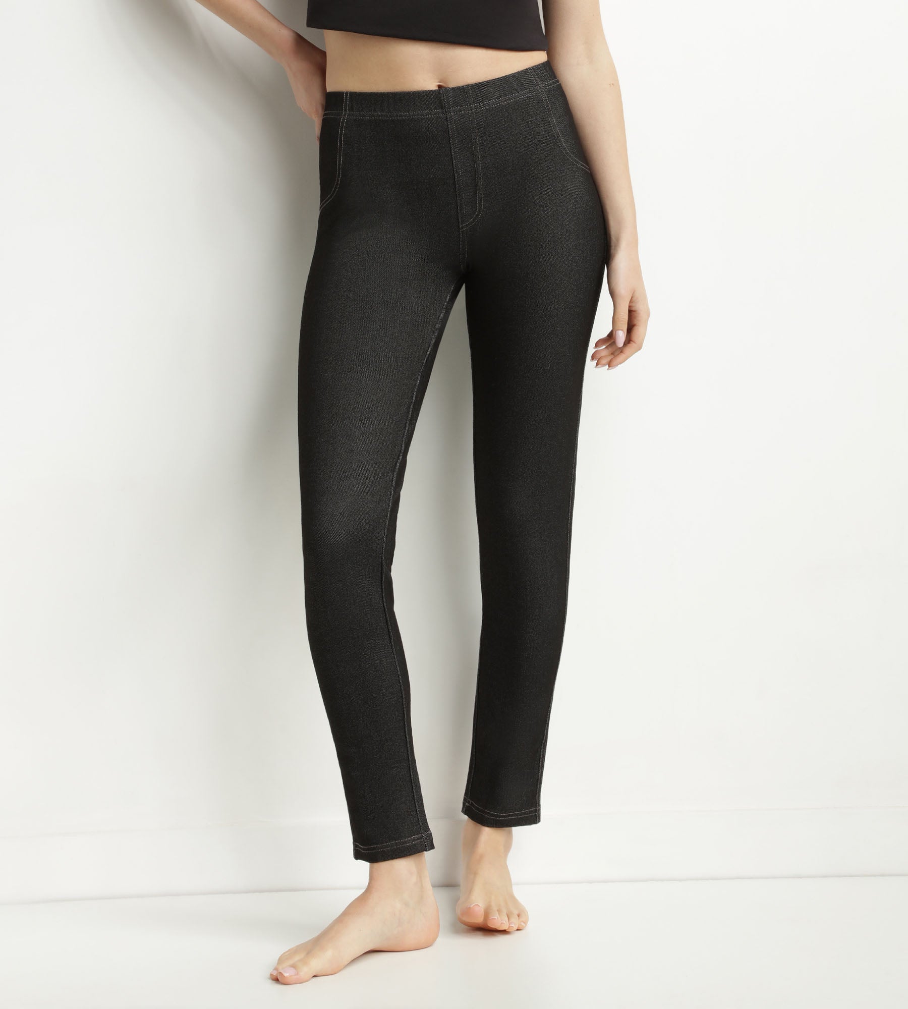 DIM Leggings donna in denim nero con tasche Dim Relax & Go