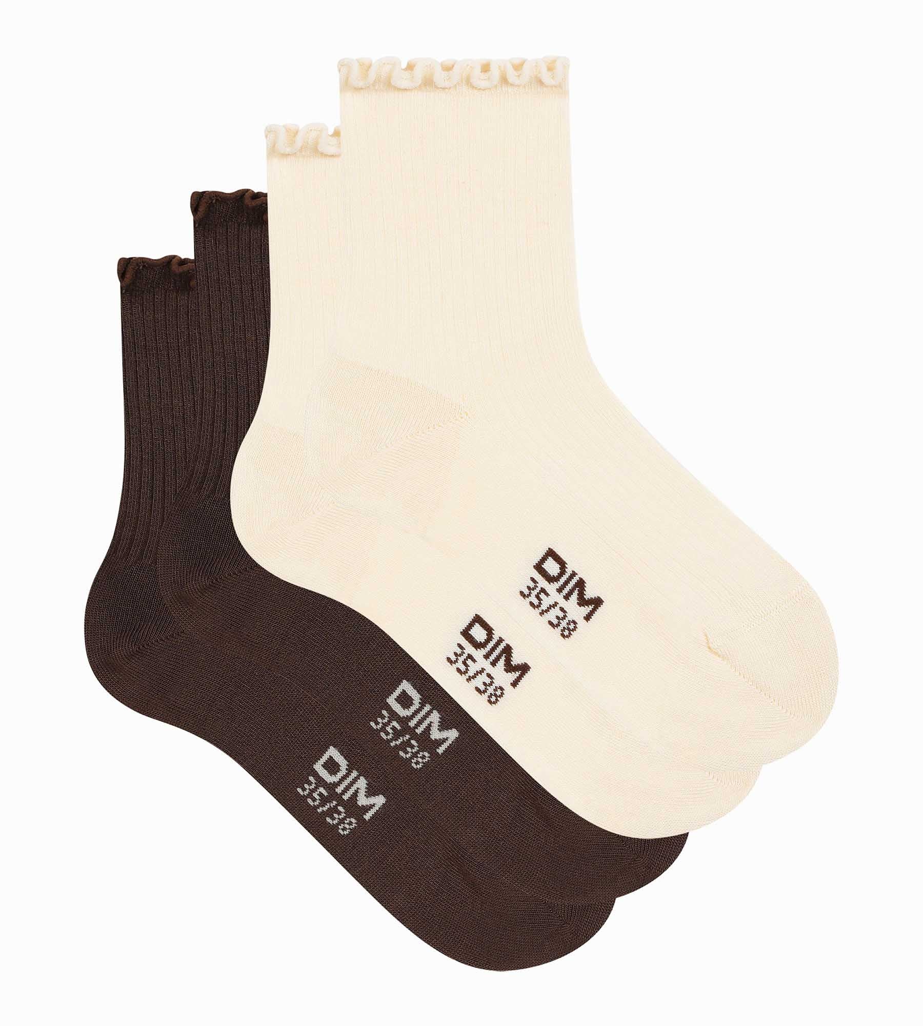 DIM Pacco da 2 paia di fantasmini da donna beige con volant in Modal.
