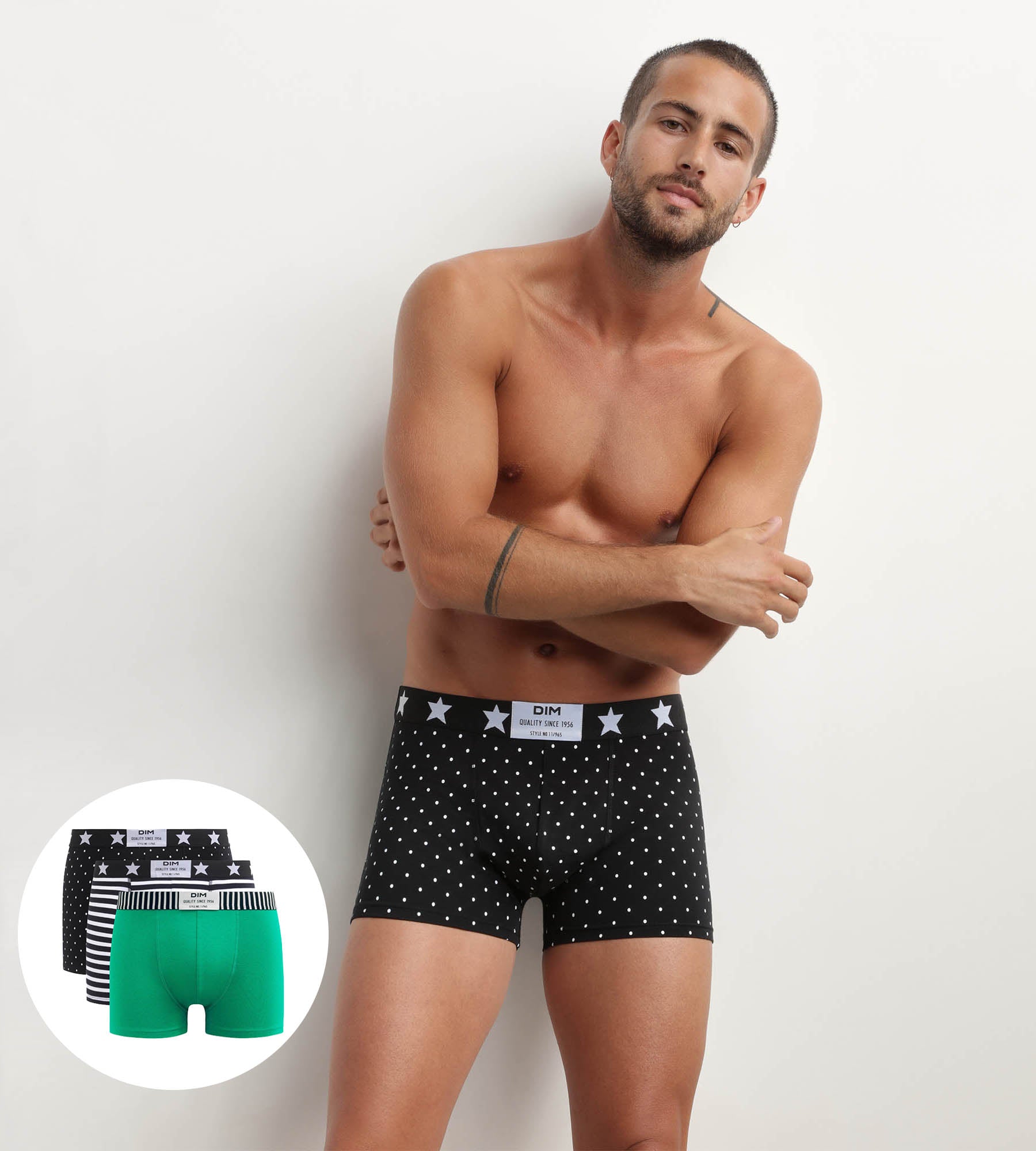 DIM Multipack di 3 boxer a righe da uomo in cotone elasticizzato Dim Vibes