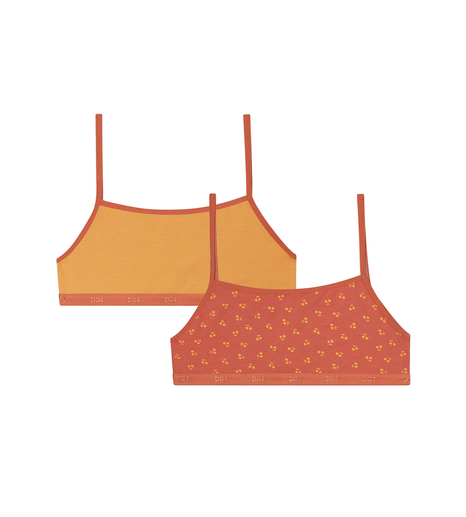 DIM Pacco da 2 reggiseni in cotone giallo Les Pockets stampa ciliegia per bambina