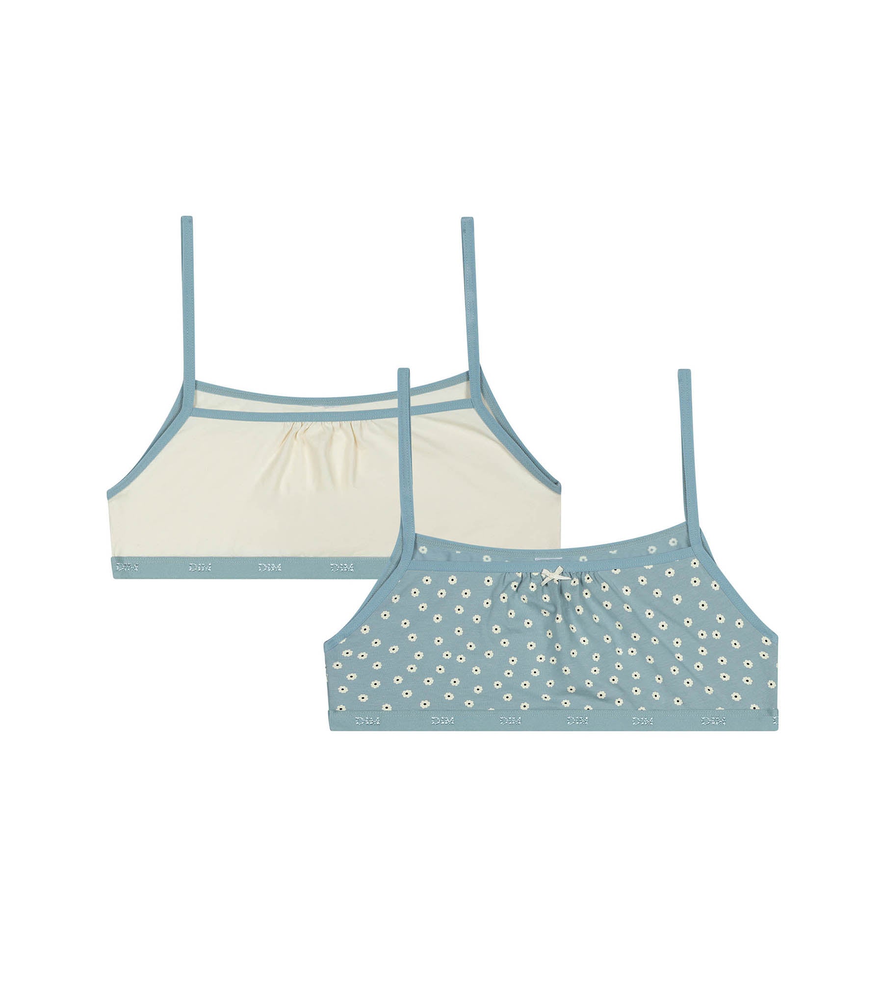 DIM Pacco da 2 reggiseni Les Pockets da bambina in cotone stampato a fiori color crema