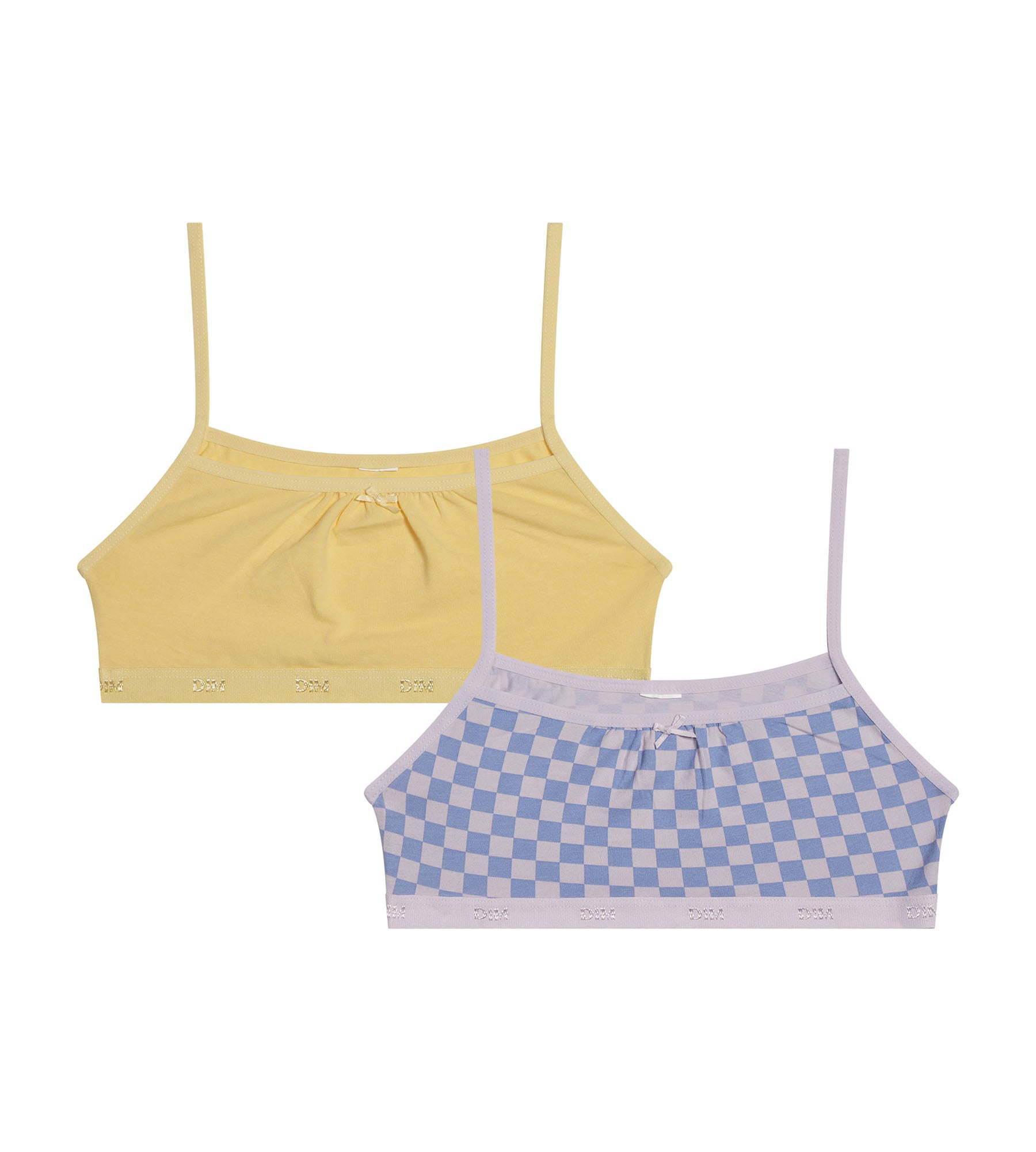 DIM Pacco da 2 brassieres da bambina in cotone elasticizzato Lila con motivo a scacchiera Les Pockets