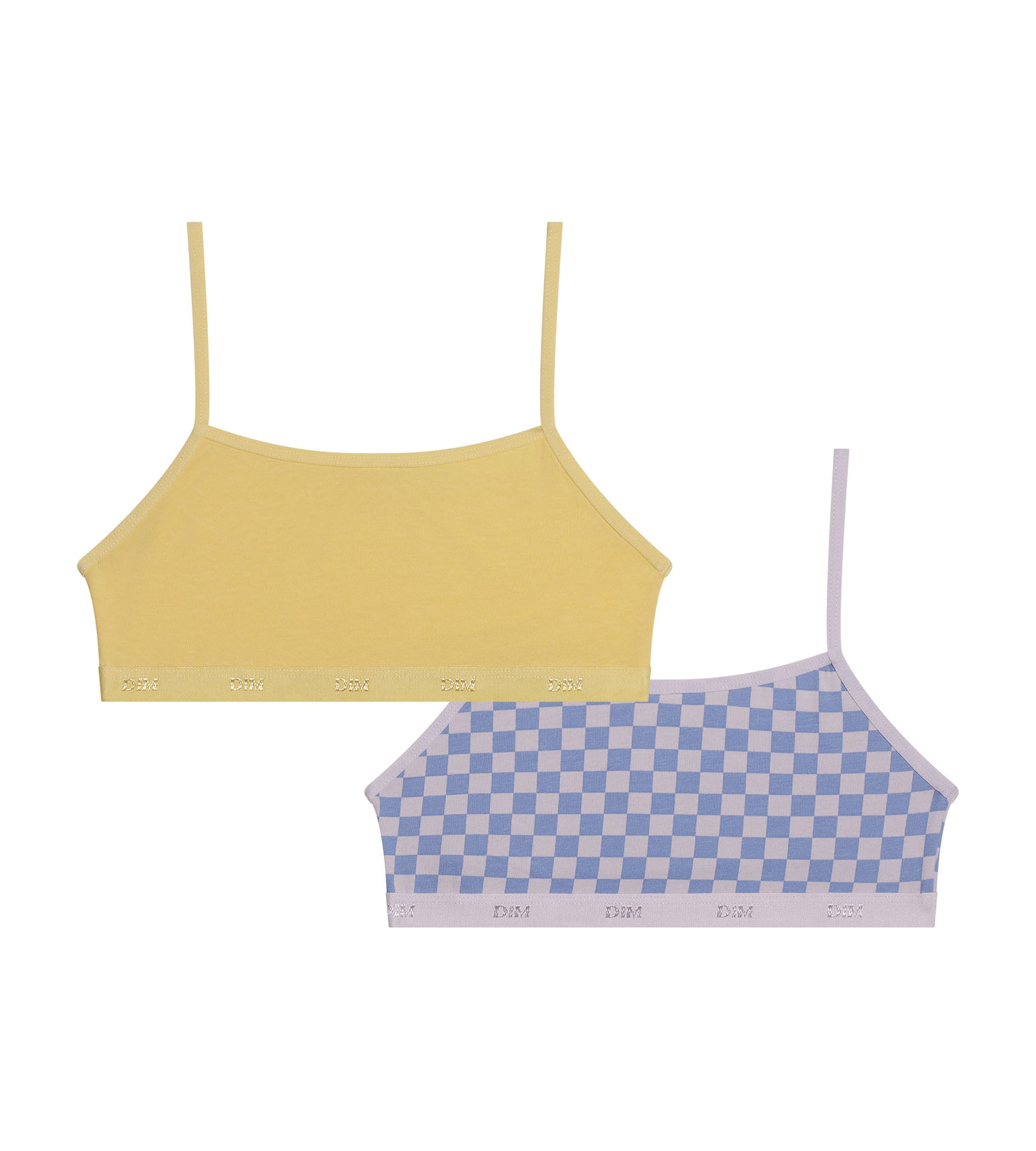 DIM Pacco da 2 brassieres da bambina in cotone elasticizzato Lila con motivo a scacchiera Les Pockets