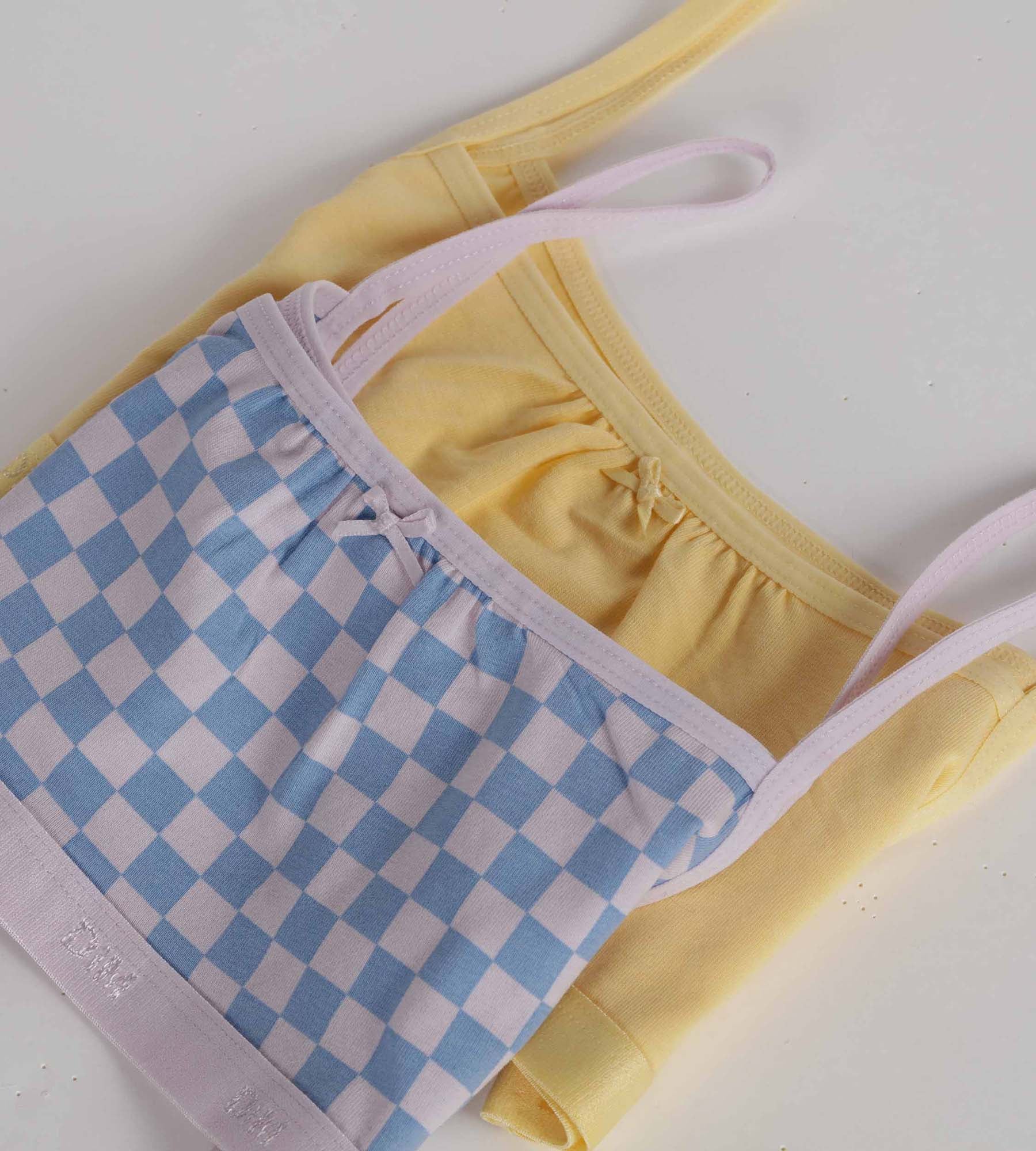 DIM Pacco da 2 brassieres da bambina in cotone elasticizzato Lila con motivo a scacchiera Les Pockets