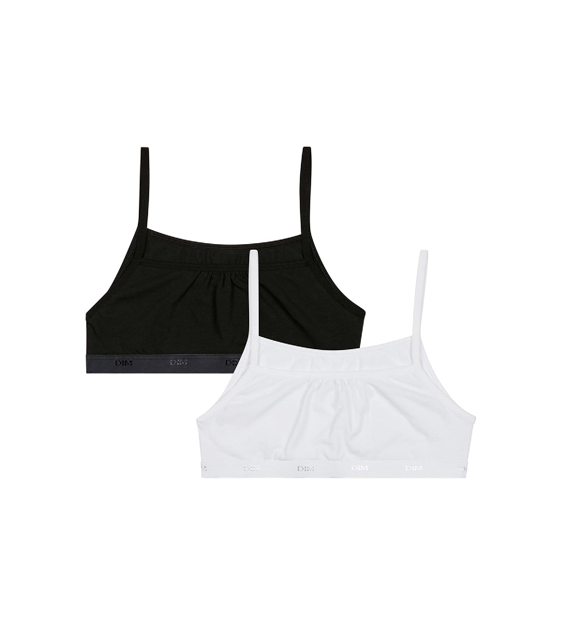 DIM Pacco da 2 brassieres da bambina in cotone elasticizzato Nero Bianco Les Pockets Ecodim