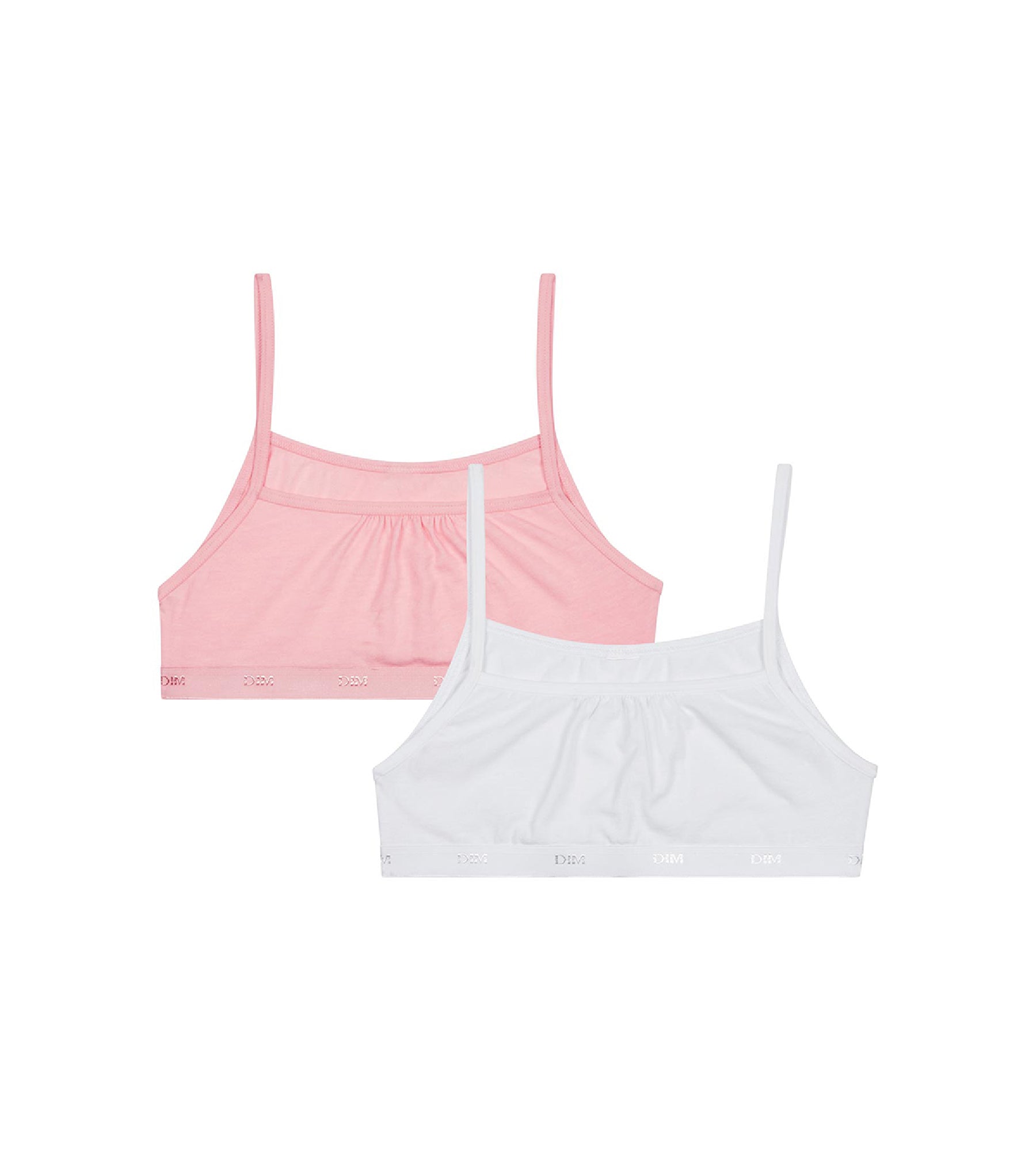 DIM Pacco da 2 reggiseni da bambina in cotone elasticizzato Rosa Bianco Les Pockets Ecodim