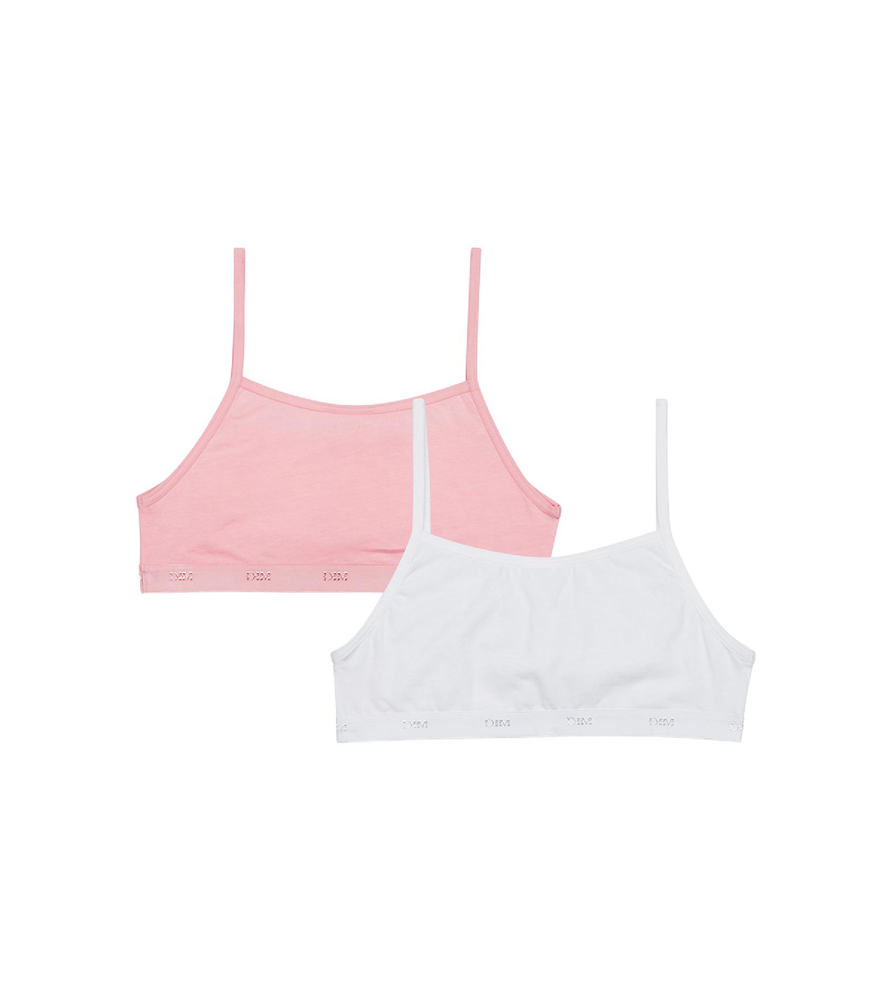 DIM Pacco da 2 reggiseni da bambina in cotone elasticizzato Rosa Bianco Les Pockets Ecodim