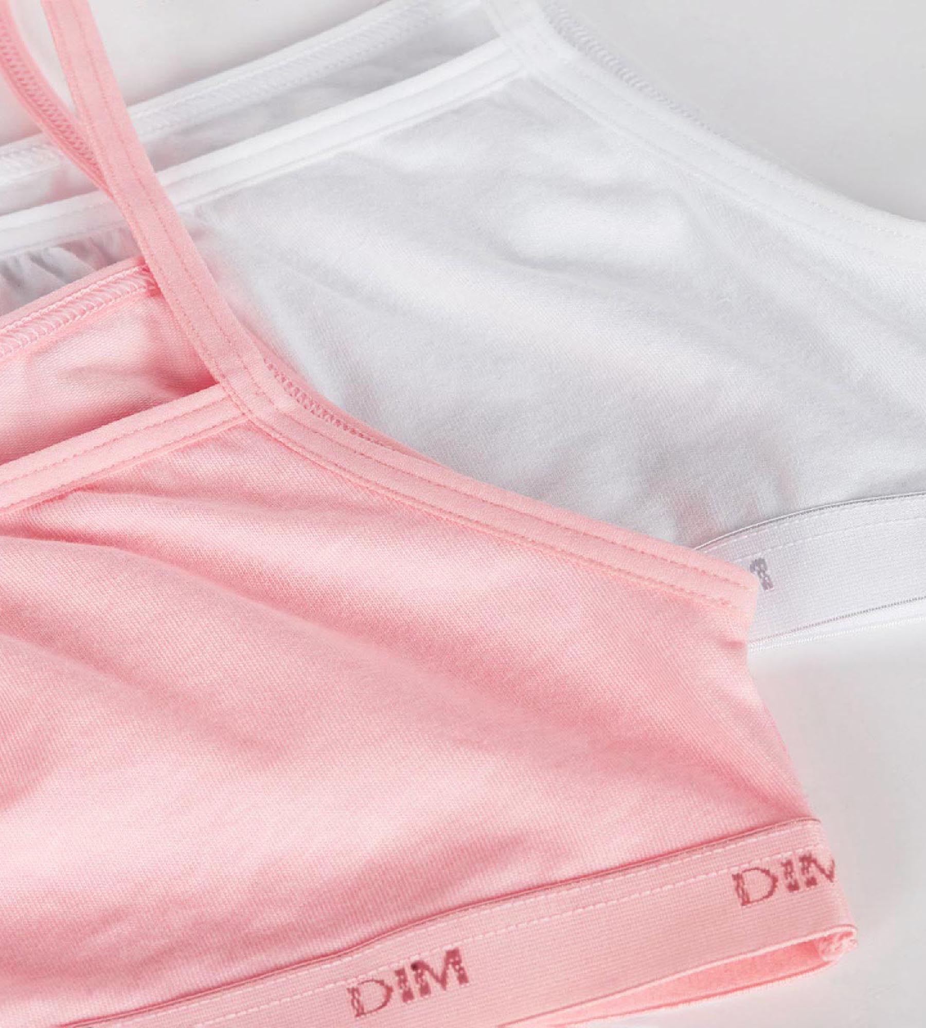 DIM Pacco da 2 reggiseni da bambina in cotone elasticizzato Rosa Bianco Les Pockets Ecodim