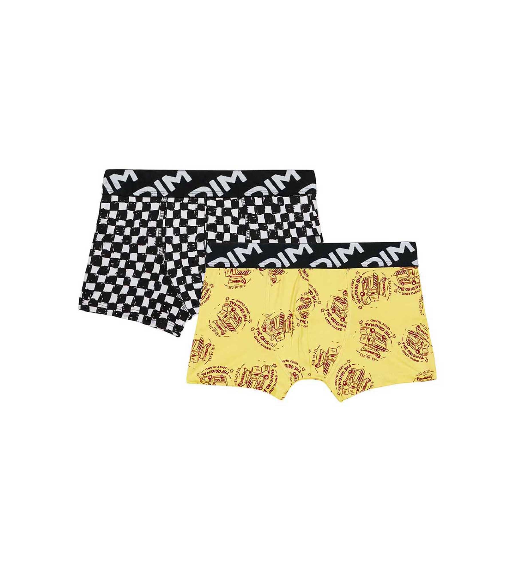 DIM Pacco da 2 boxer da bambino in microfibra riciclata con motivo a scacchiera Dim Micro