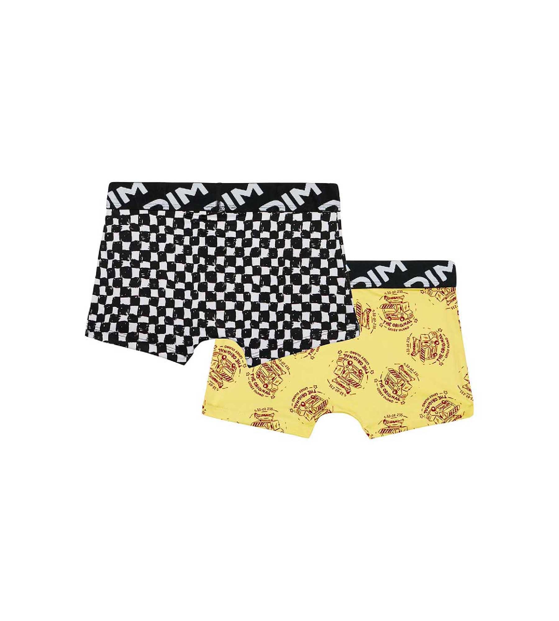 DIM Pacco da 2 boxer da bambino in microfibra riciclata con motivo a scacchiera Dim Micro