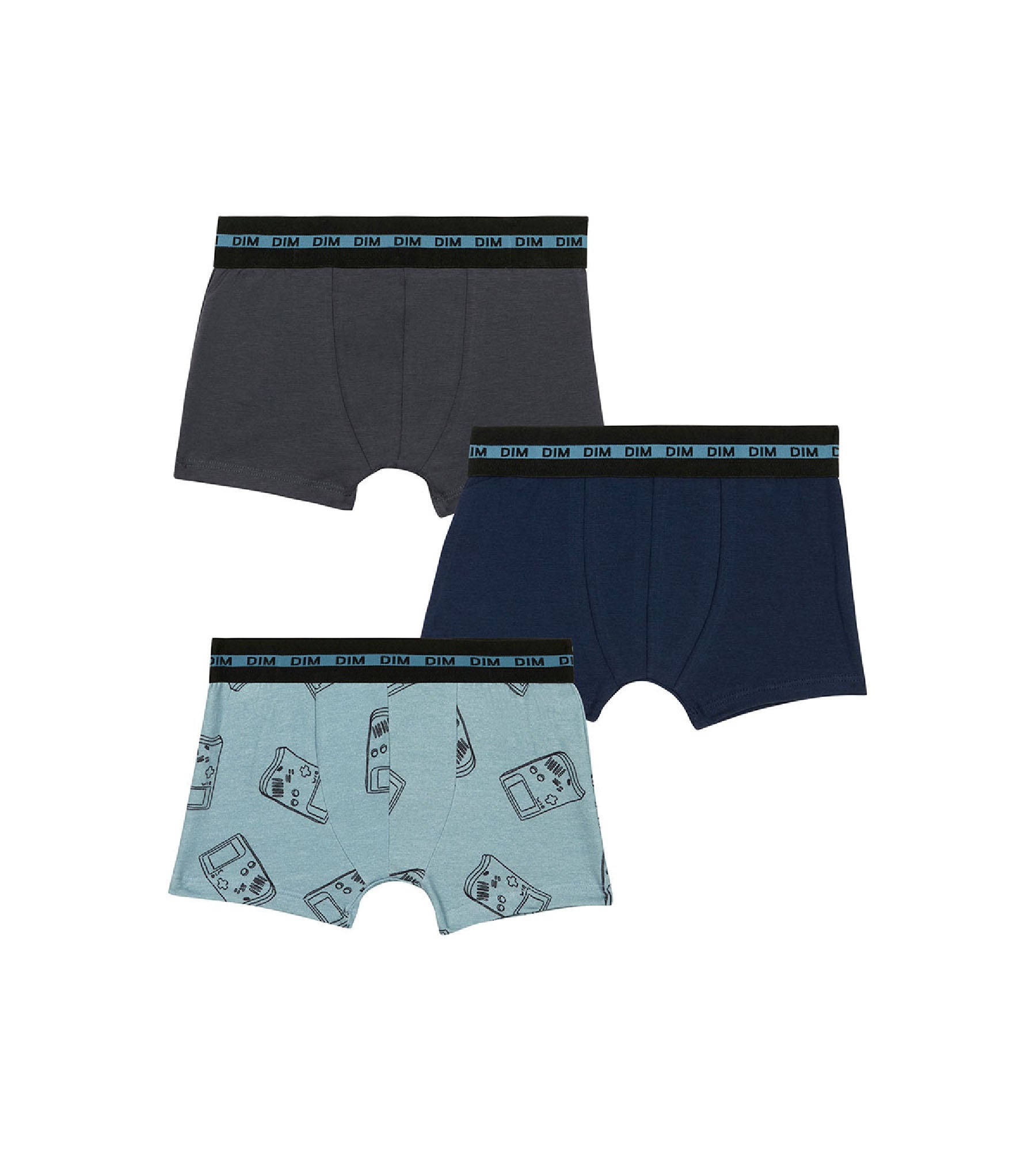 DIM Pacco da 3 boxer gameboy da ragazzo in cotone elasticizzato Blu EcoDim Mode