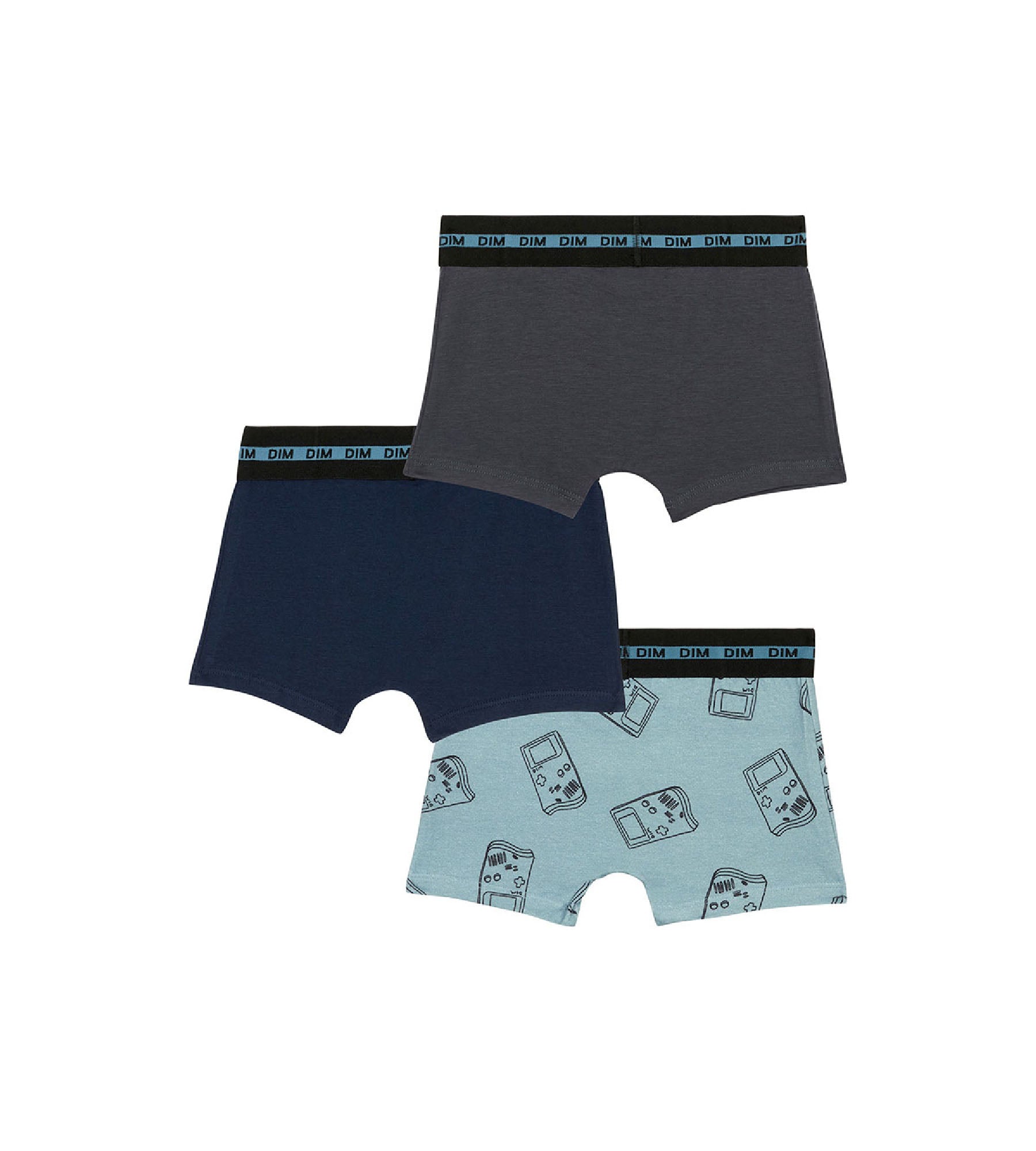 DIM Pacco da 3 boxer gameboy da ragazzo in cotone elasticizzato Blu EcoDim Mode