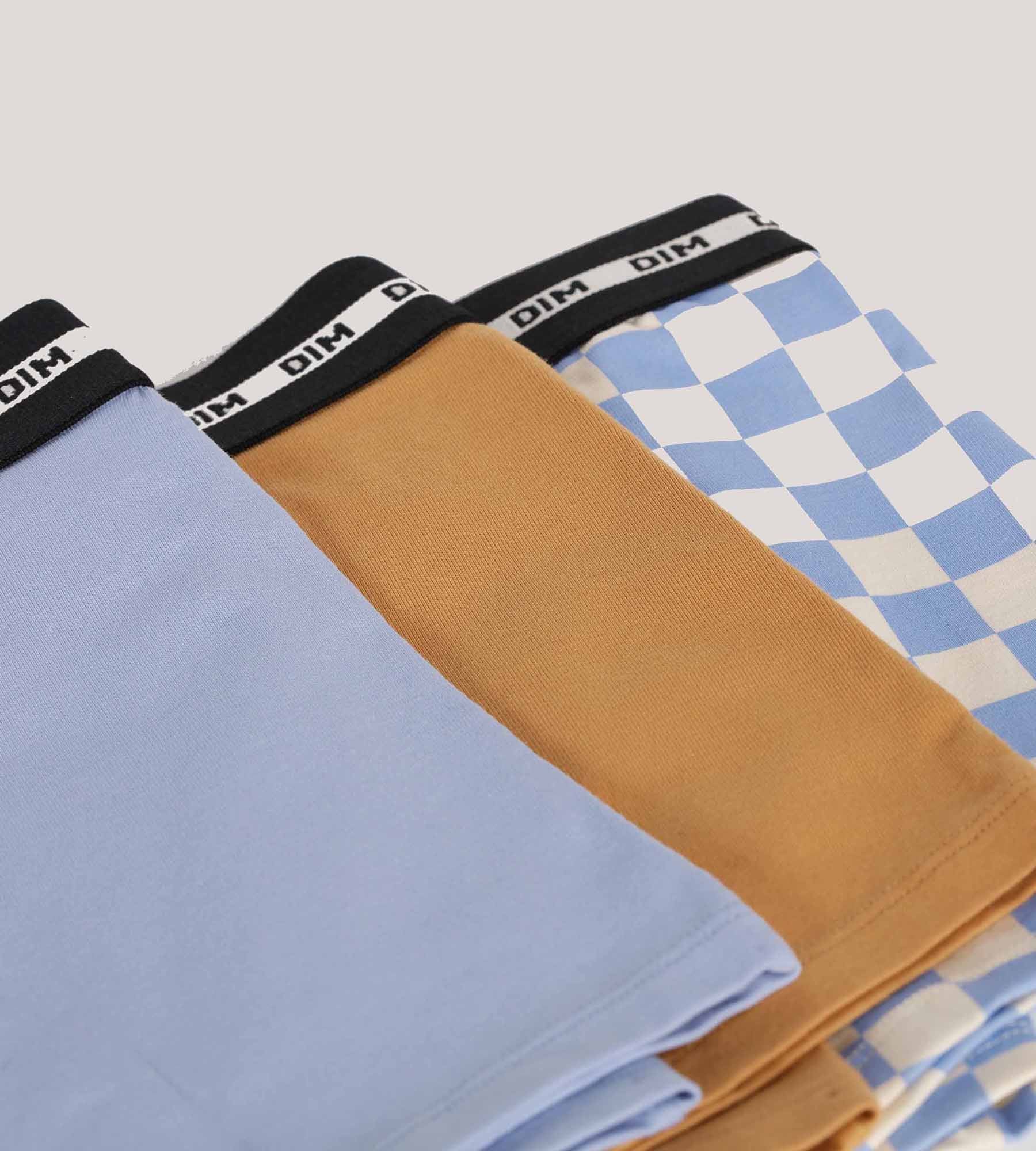 DIM Lila Blu Cotone Stretch Fashion Pacco da 3 boxer a scacchiera per ragazzi