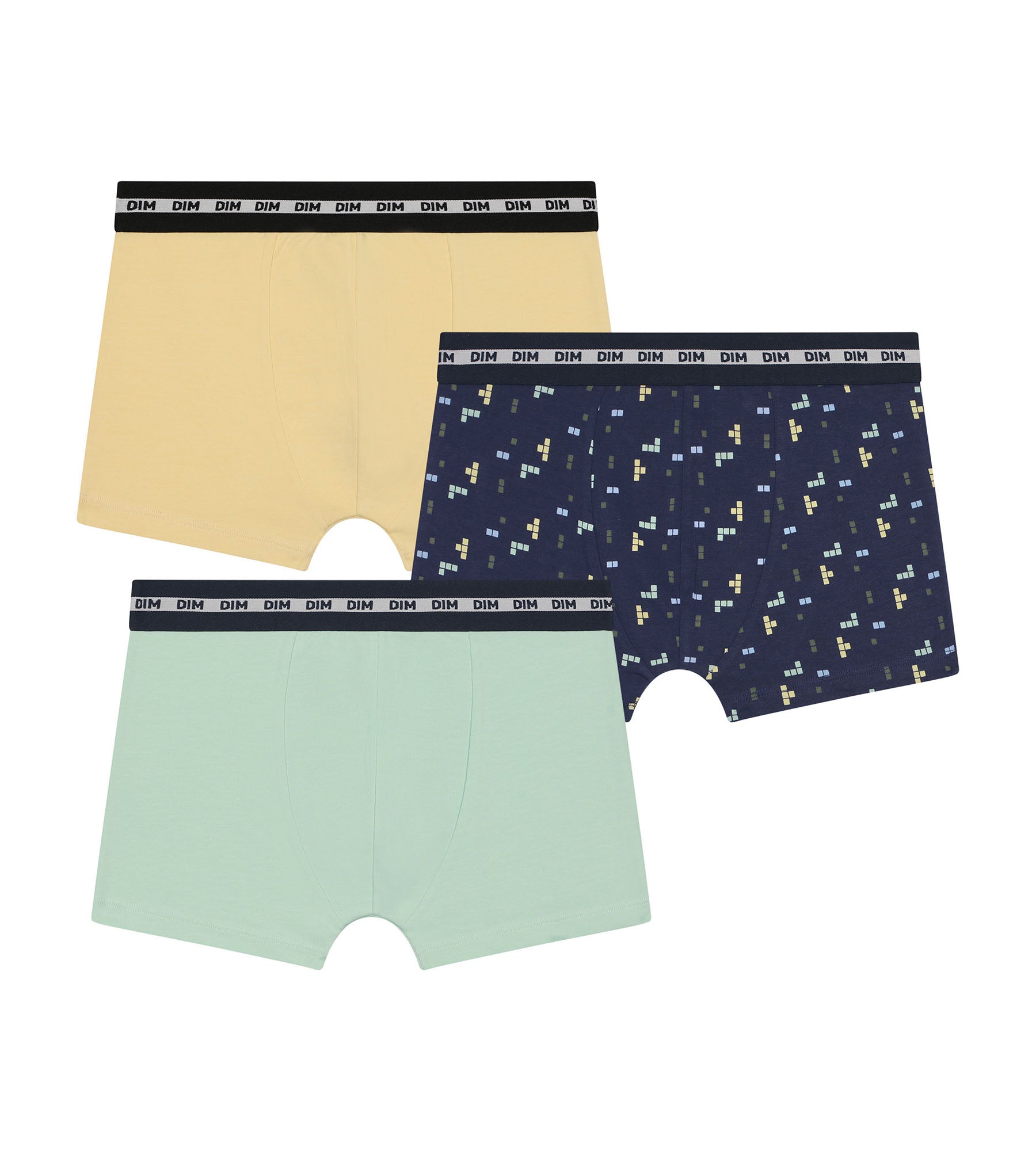 DIM Pacco da 3 boxer da bambino con motivo Pixel Blu Giallo Cotone Stretch Moda