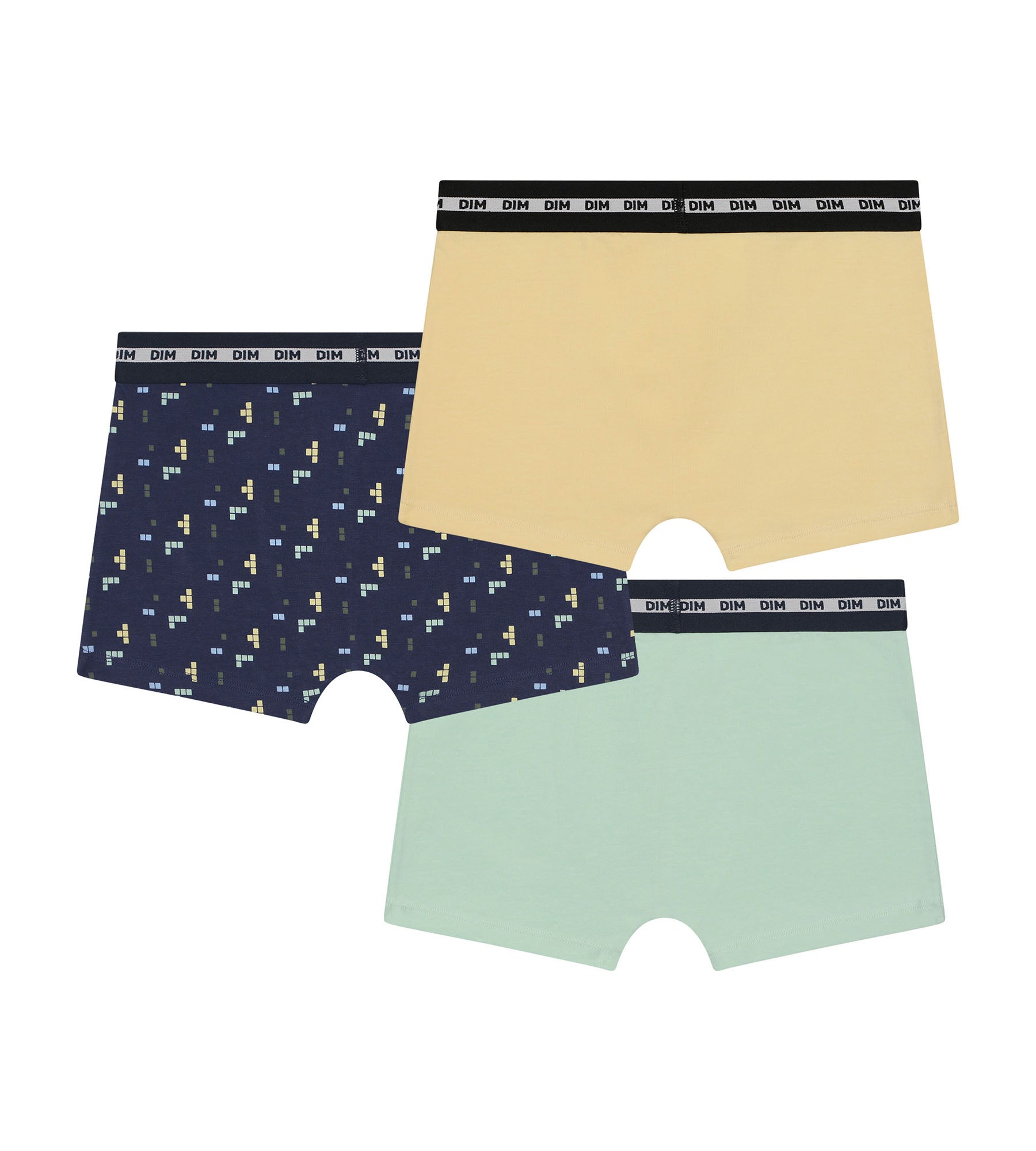 DIM Pacco da 3 boxer da bambino con motivo Pixel Blu Giallo Cotone Stretch Moda