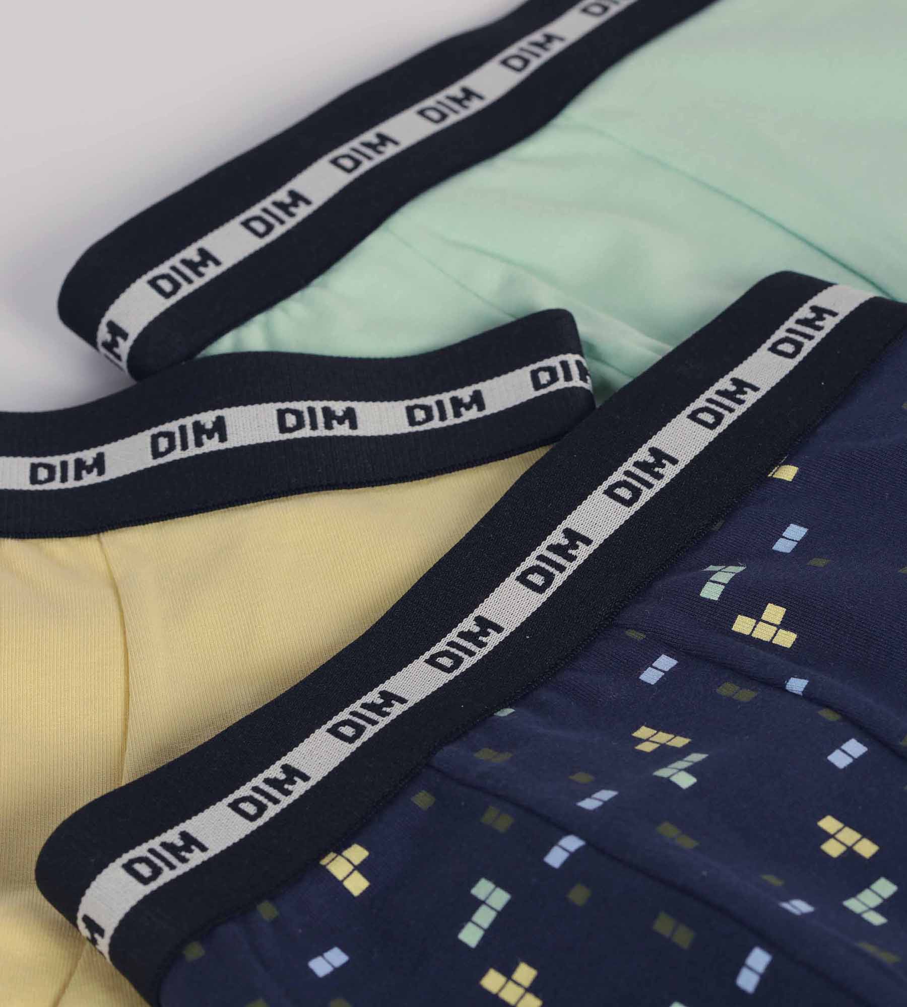 DIM Pacco da 3 boxer da bambino con motivo Pixel Blu Giallo Cotone Stretch Moda