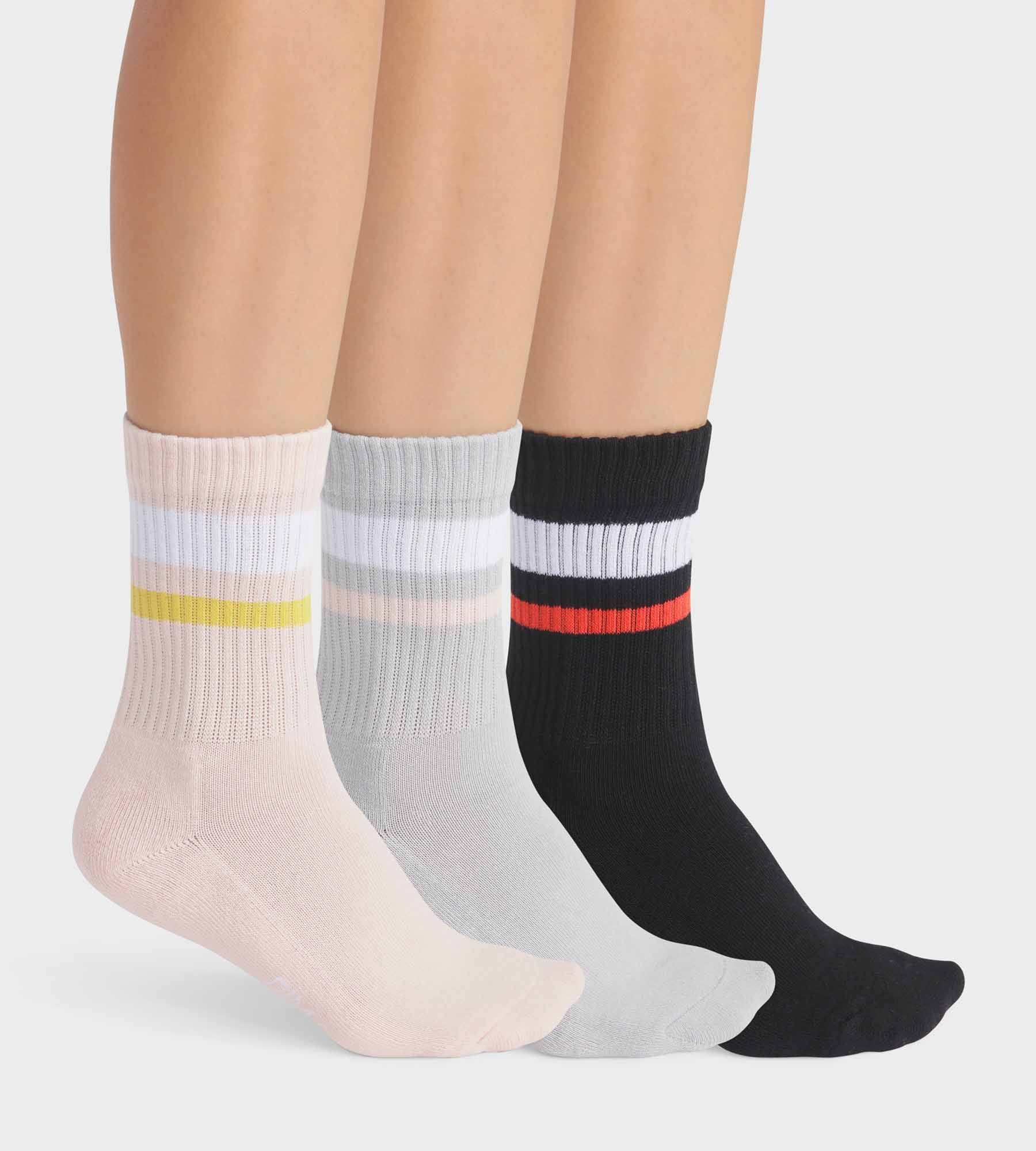 DIM Pacco da 3 paia di calze in cotone grigio rosa EcoDim Sport