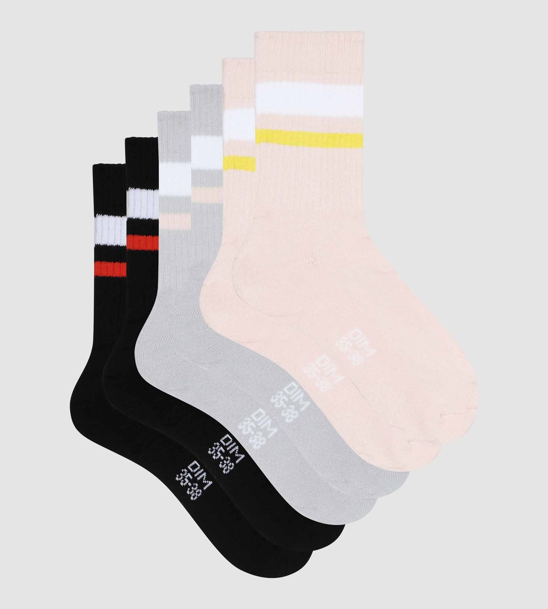 DIM Pacco da 3 paia di calze in cotone grigio rosa EcoDim Sport