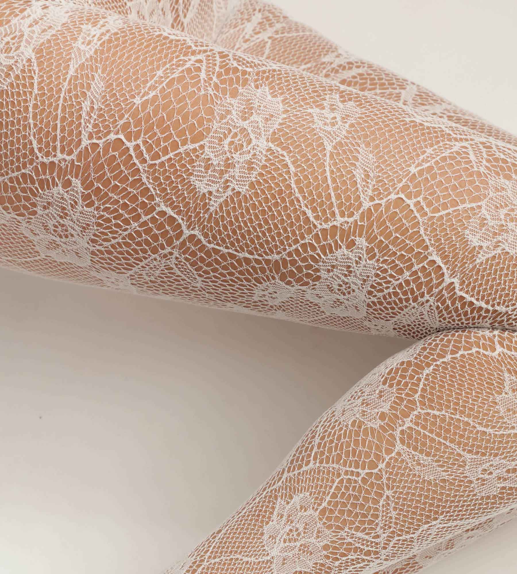 DIM Collant donna a rete bianca barocca e pizzo floreale Dim Style