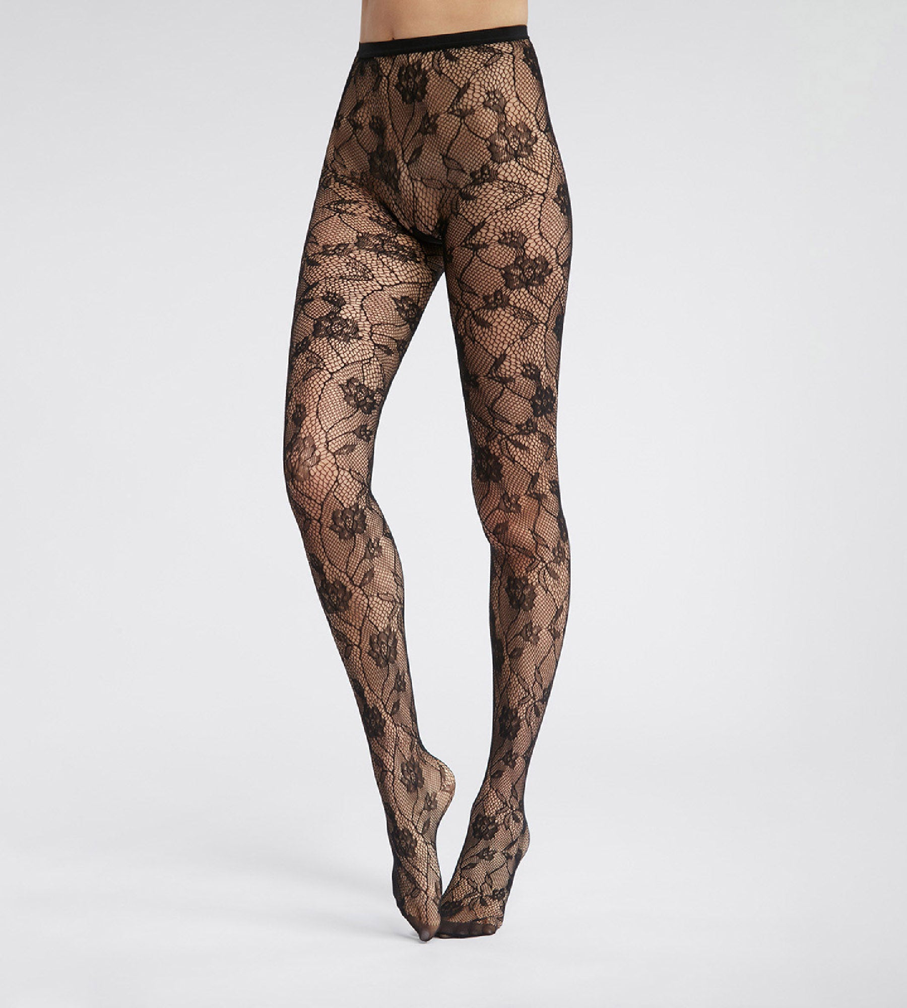 DIM Collant donna a rete e pizzo floreale Nero DIM
