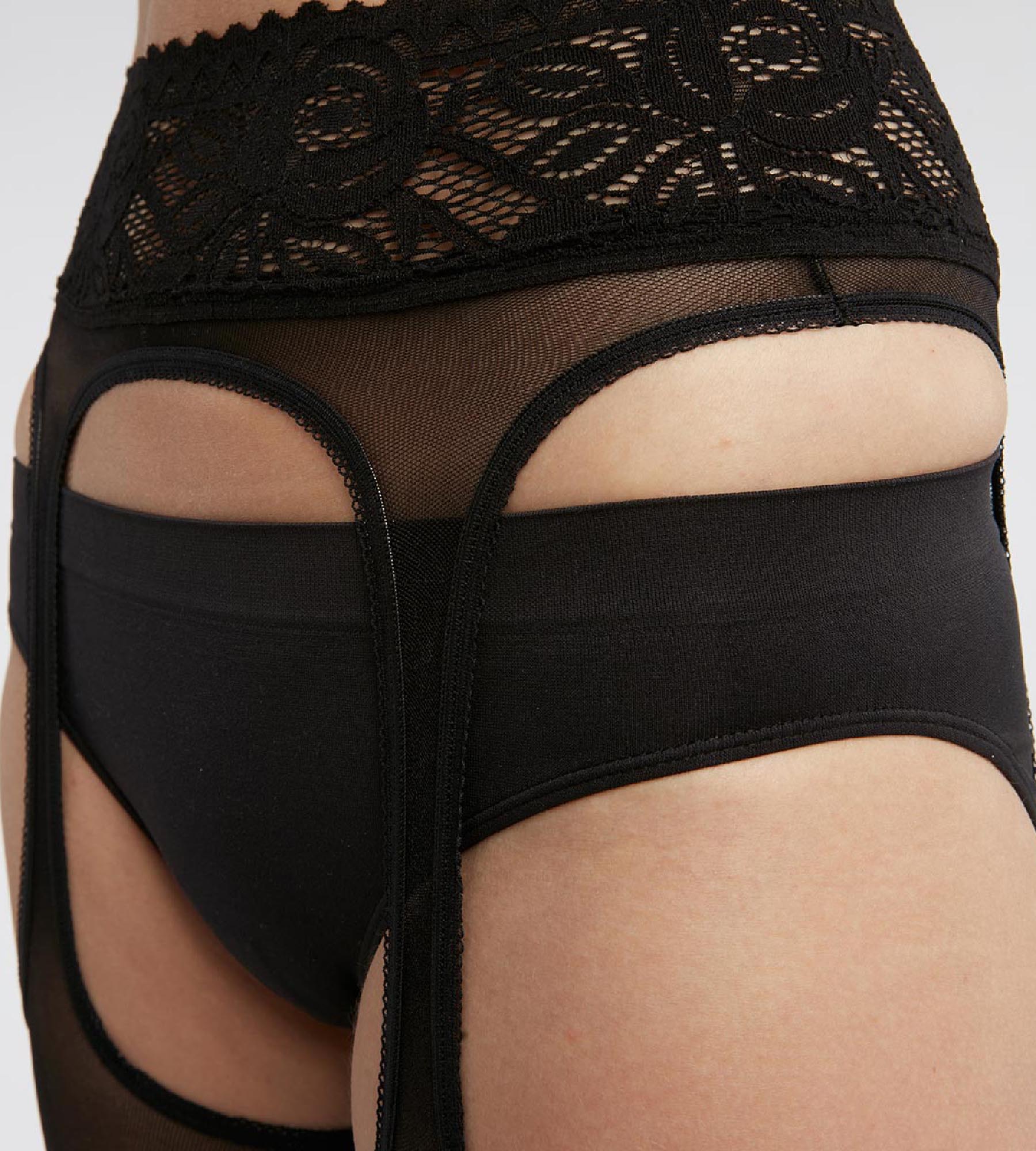 DIM Collant donna in voile e pizzo effetto giarrettiera Nero Dim Sexy