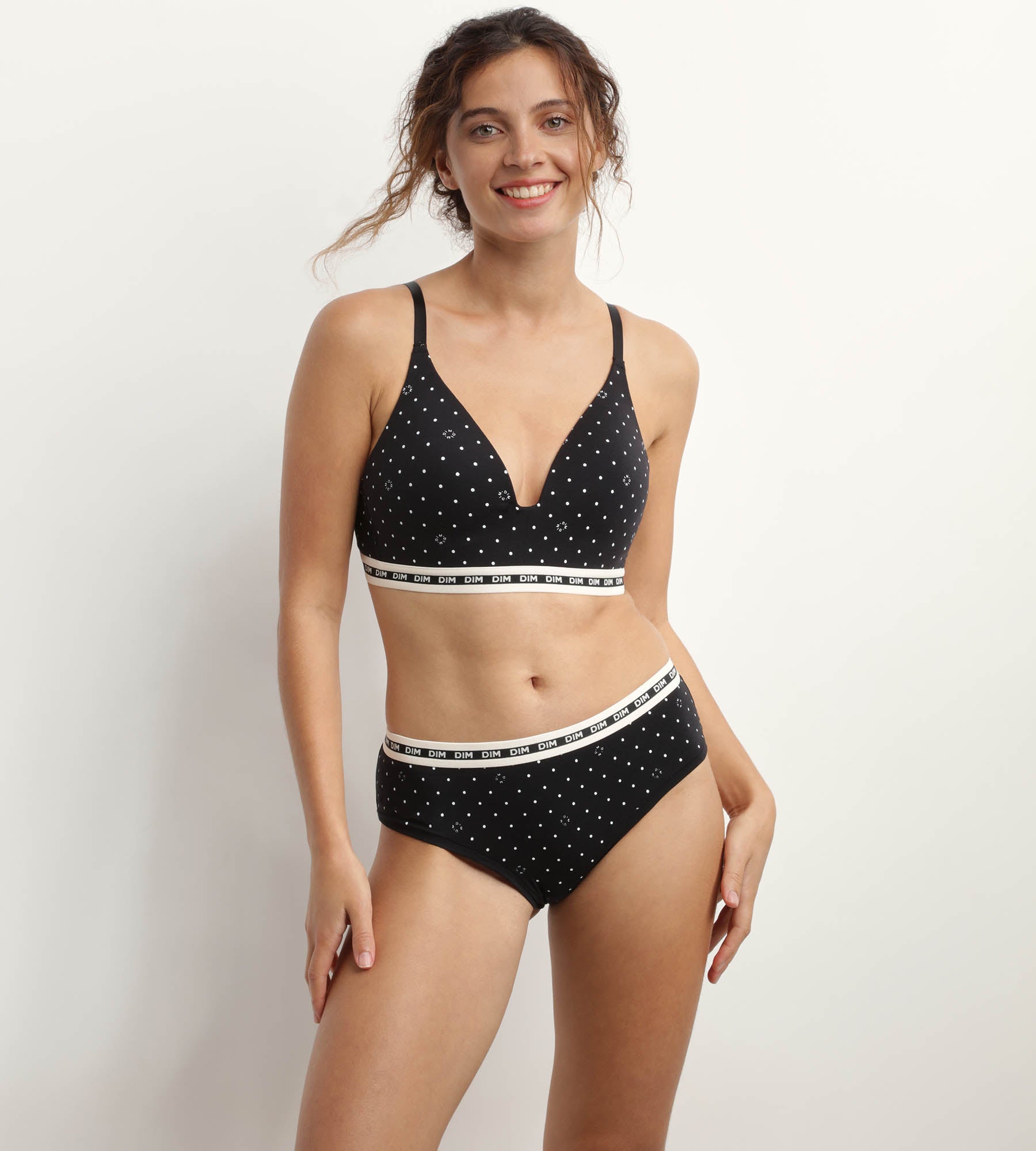 DIM Reggiseno a triangolo in cotone modal nero con pois Dim Icons