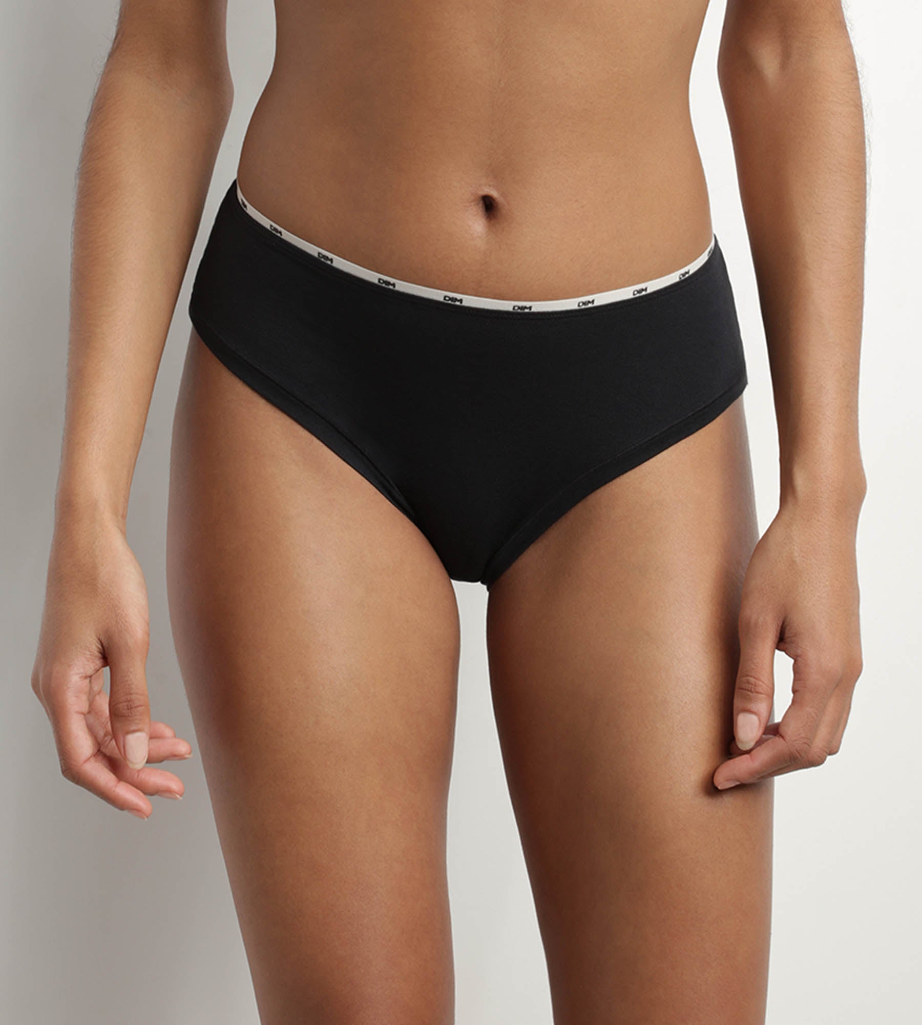 DIM Slip donna in cotone modal nero con profili beige DIM Icons Essentiel