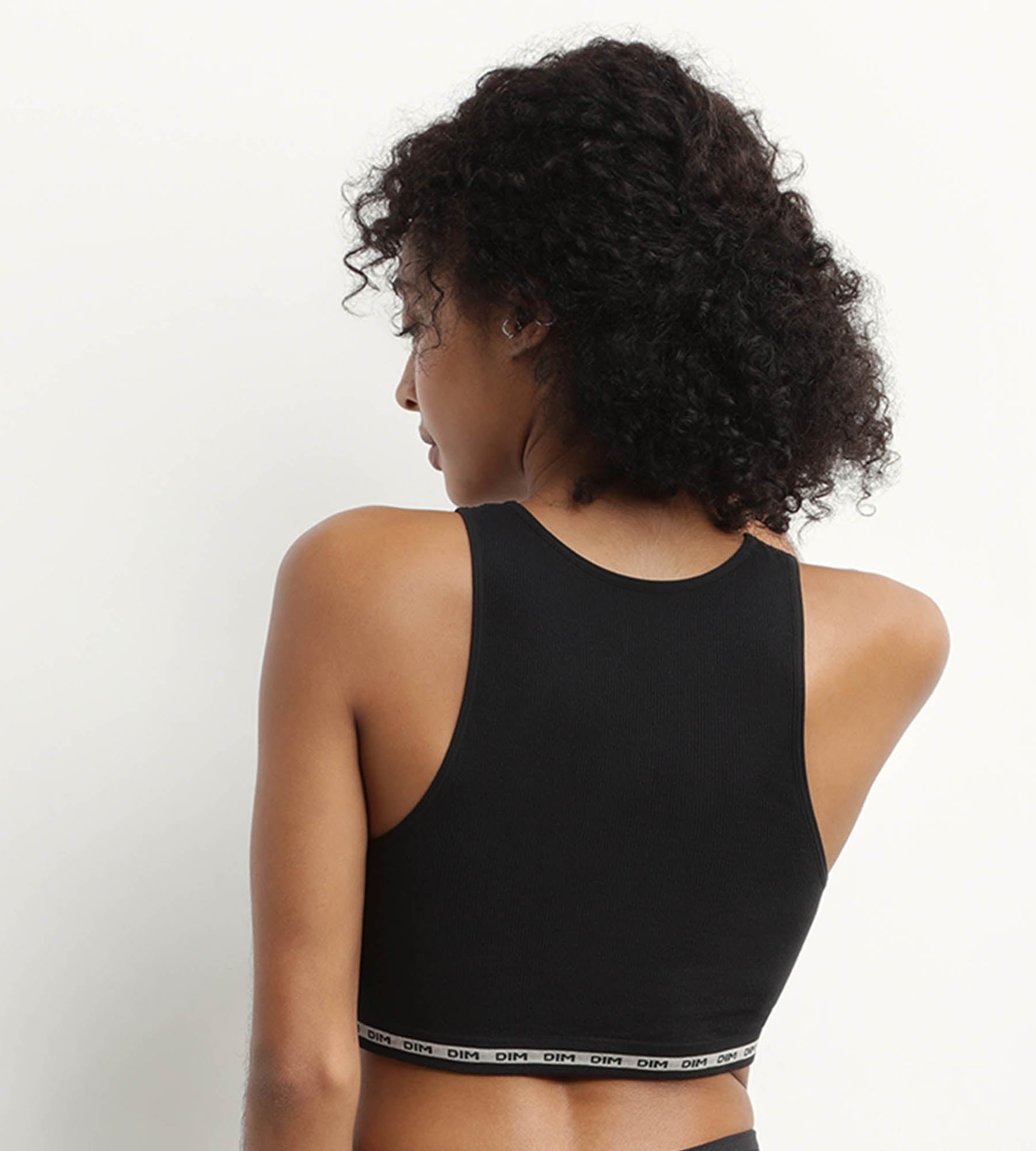 DIM Crop top nero in modal di poliammide a coste senza cuciture di DIM Icons