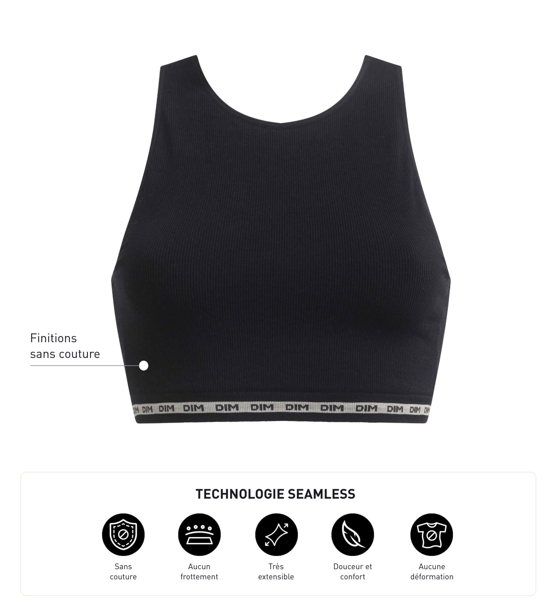 DIM Crop top nero in modal di poliammide a coste senza cuciture di DIM Icons