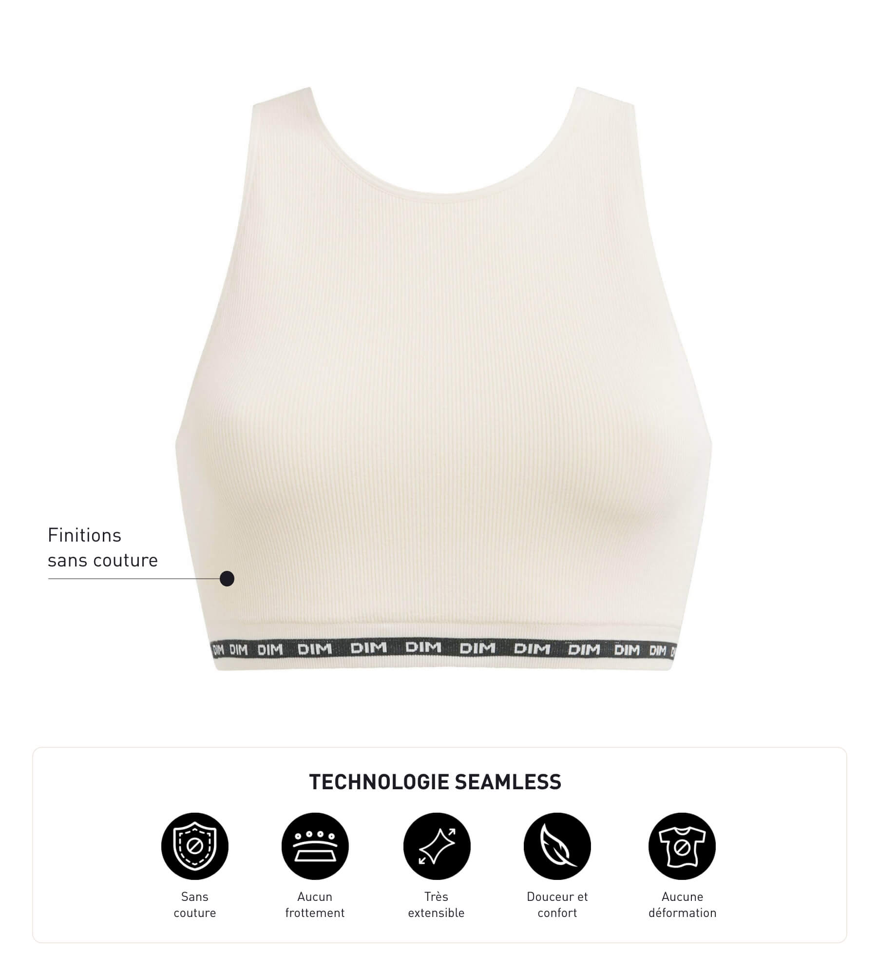 DIM DIM Icons Crop Top beige a coste in microfibra senza cuciture
