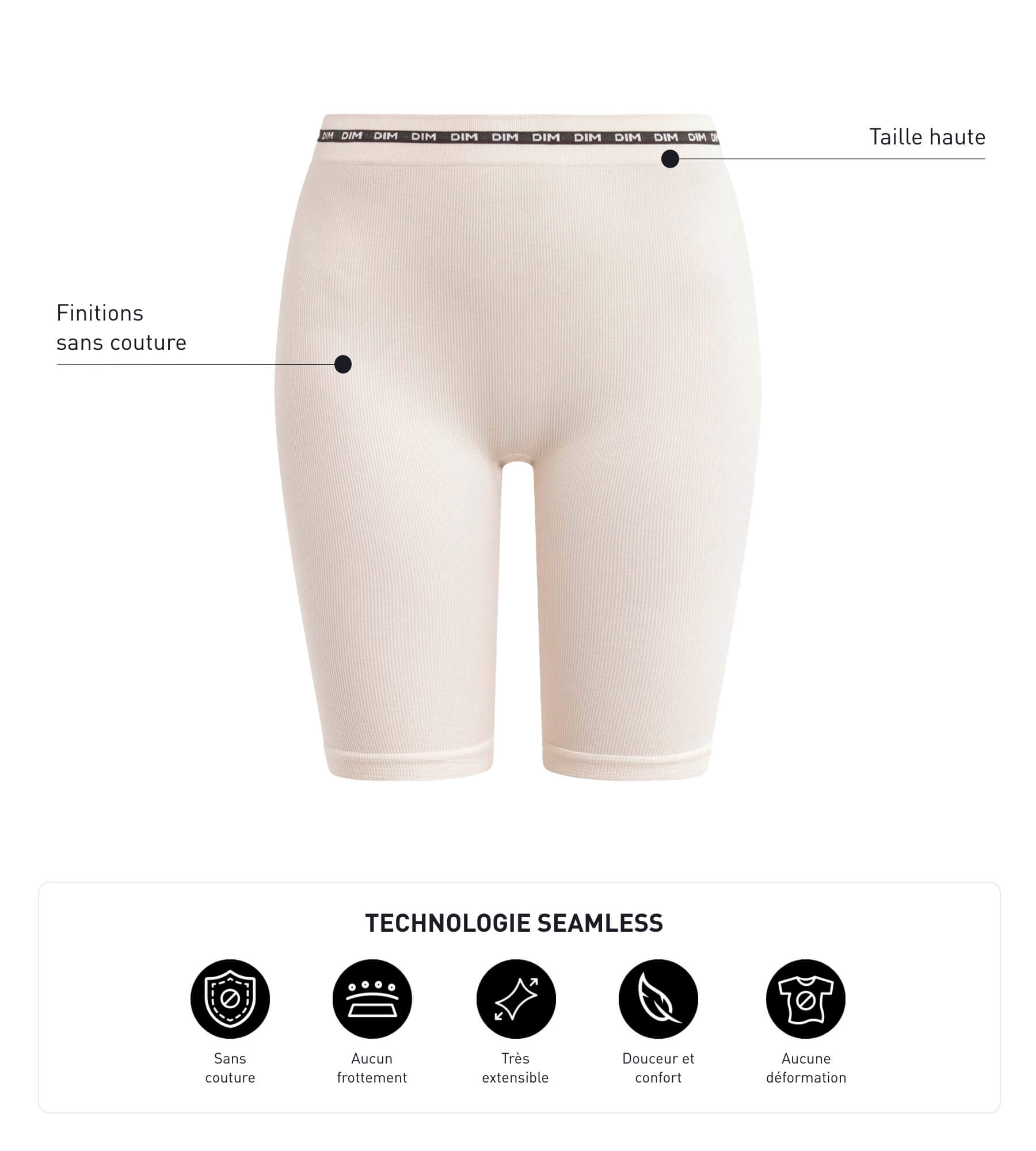 DIM Reggiseno donna a coste in poliammide modale Beige Avorio Ciclismo DIM Icons Seamless
