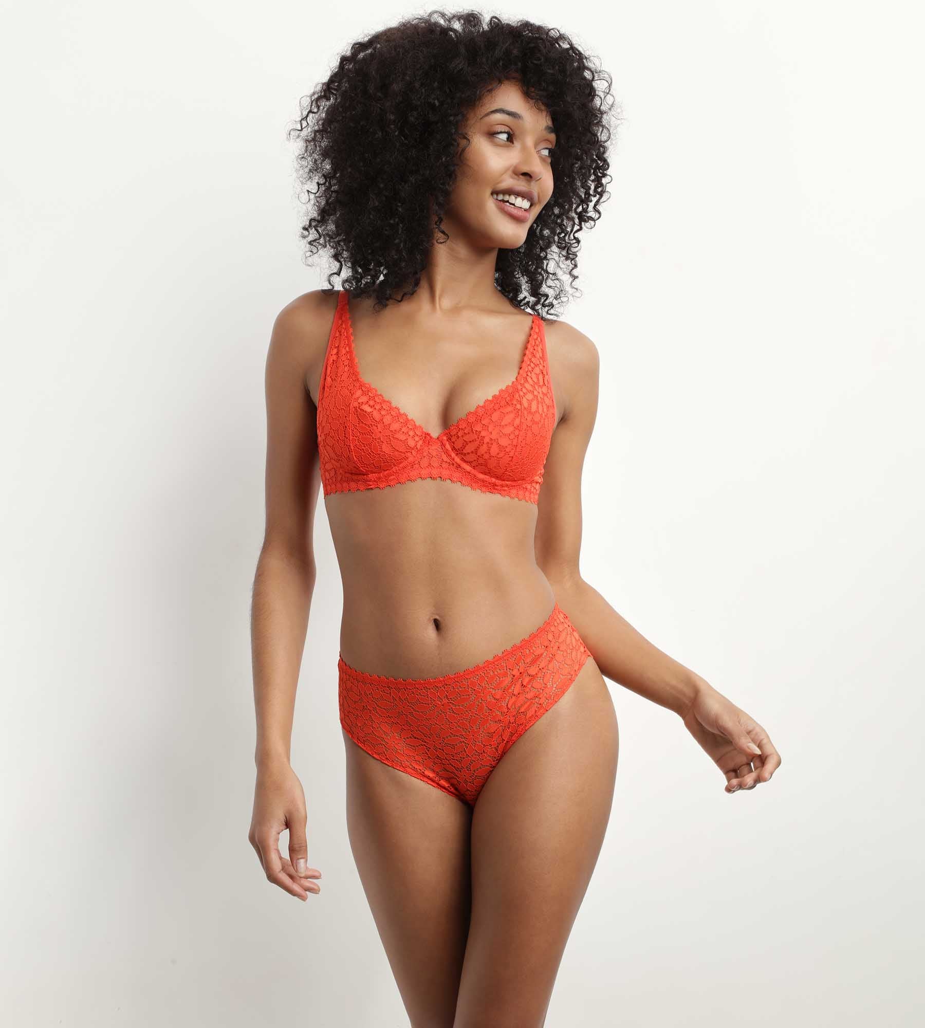 DIM Reggiseno con ferretto in pizzo floreale Rosso Fuoco Daily Dentelle