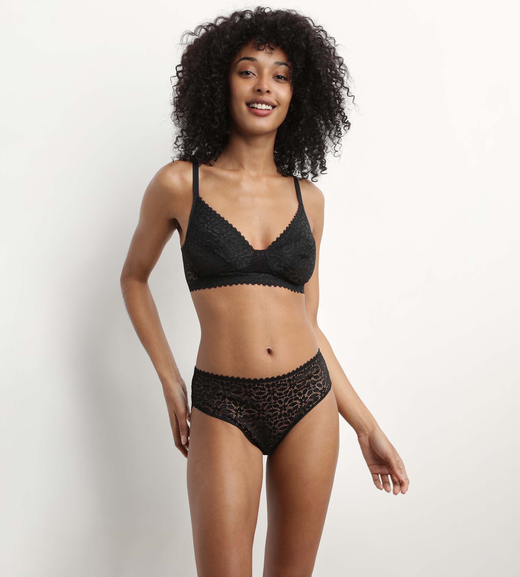 DIM Reggiseno floreale a triangolo senza ferretto Nero Daily Dentelle