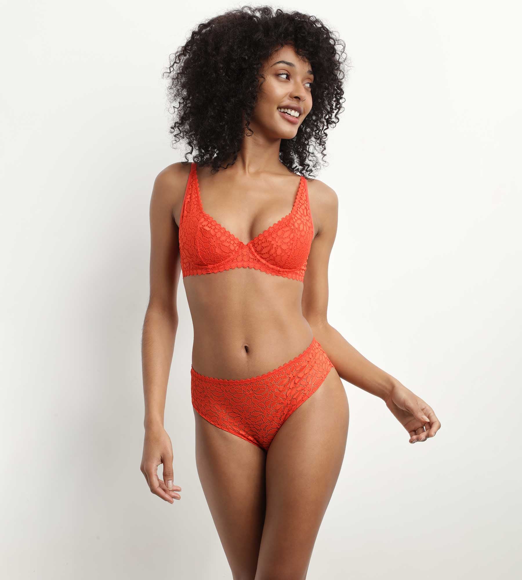 DIM Slip in pizzo floreale traforato rosso fuoco Daily Dentelle