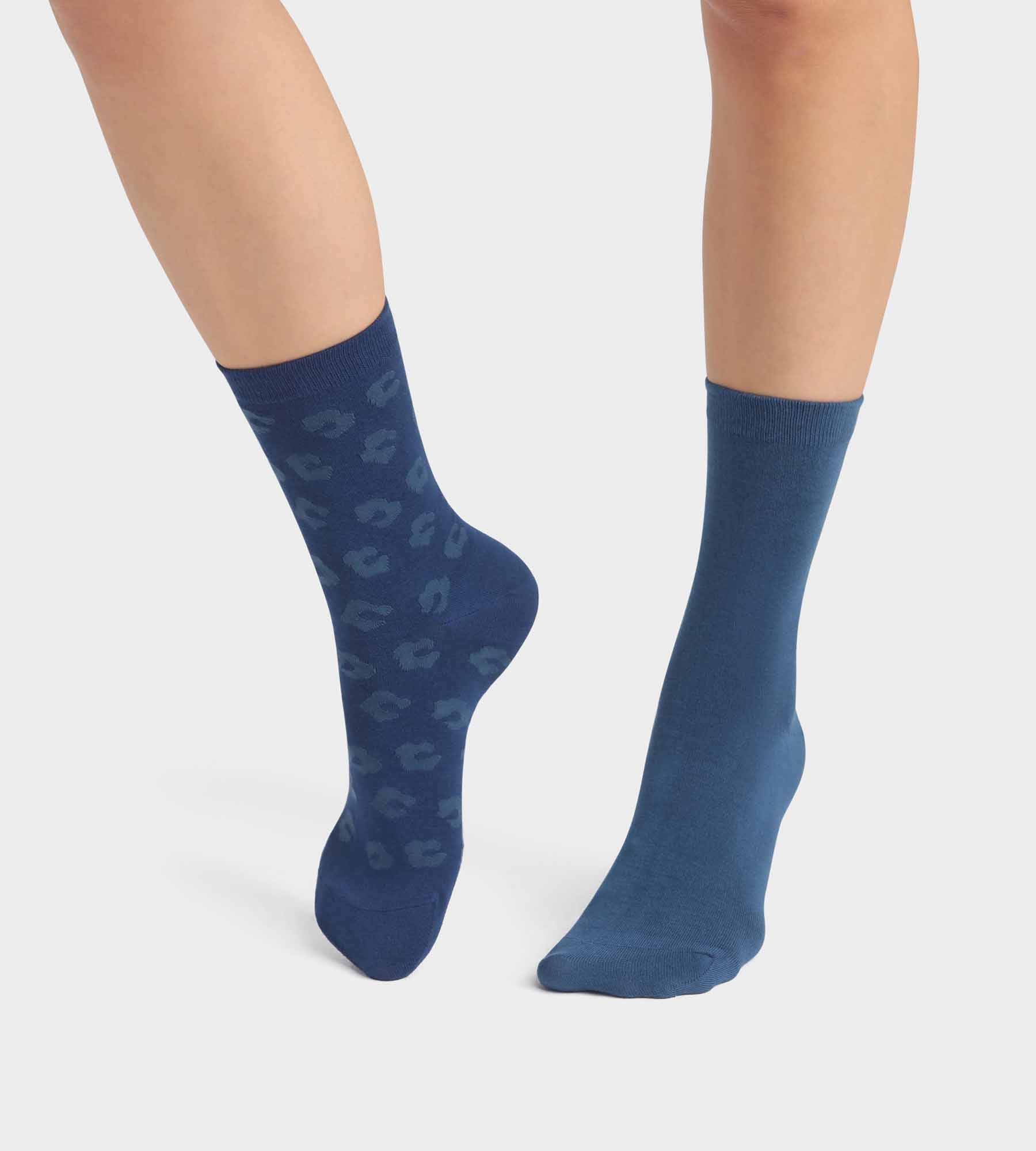 DIM Pacco da 2 calze da donna in viscosa con fiore blu Dim Bamboo