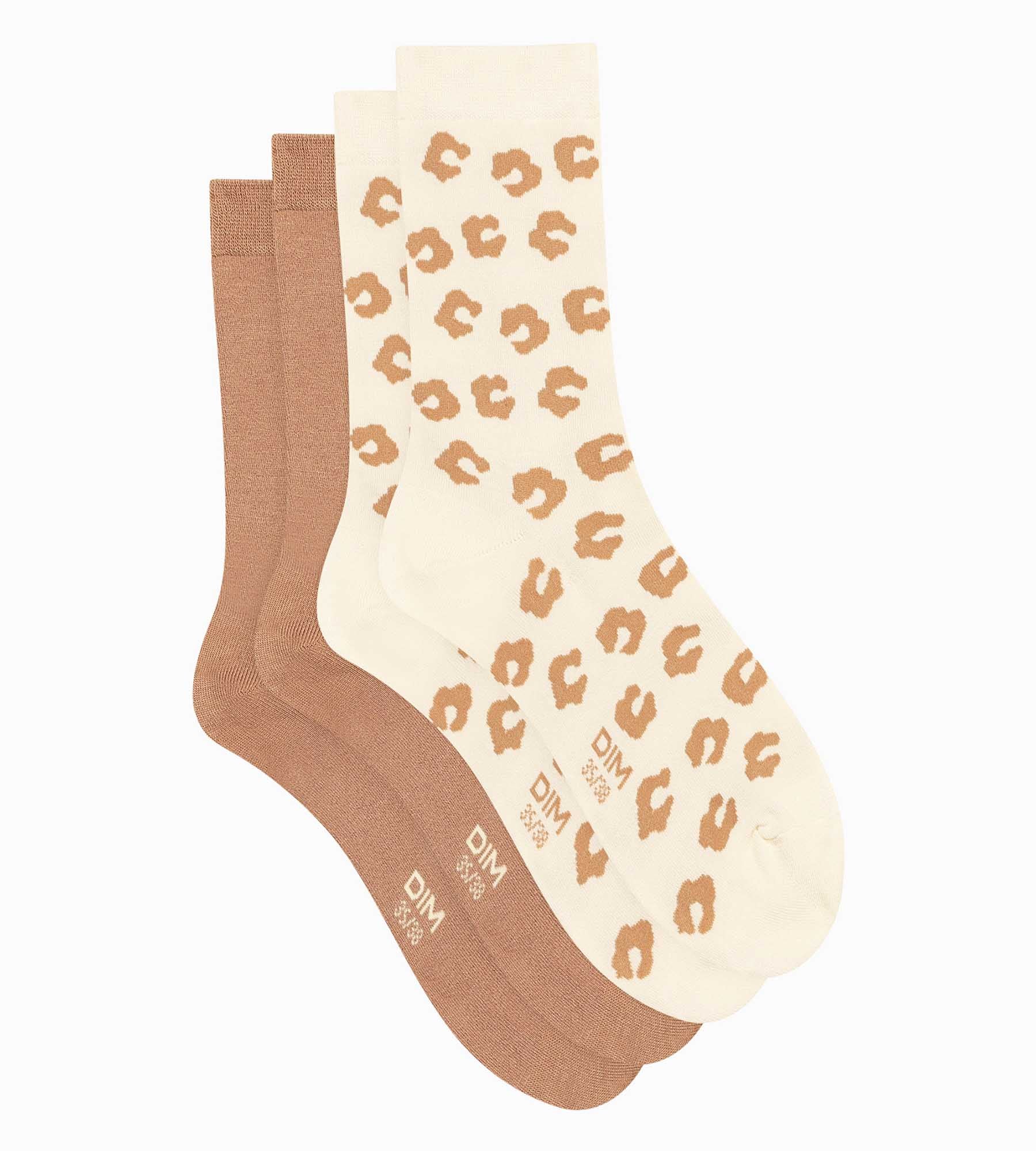 DIM Pacco da 2 paia di calze floreali da donna Crema Dim Bamboo