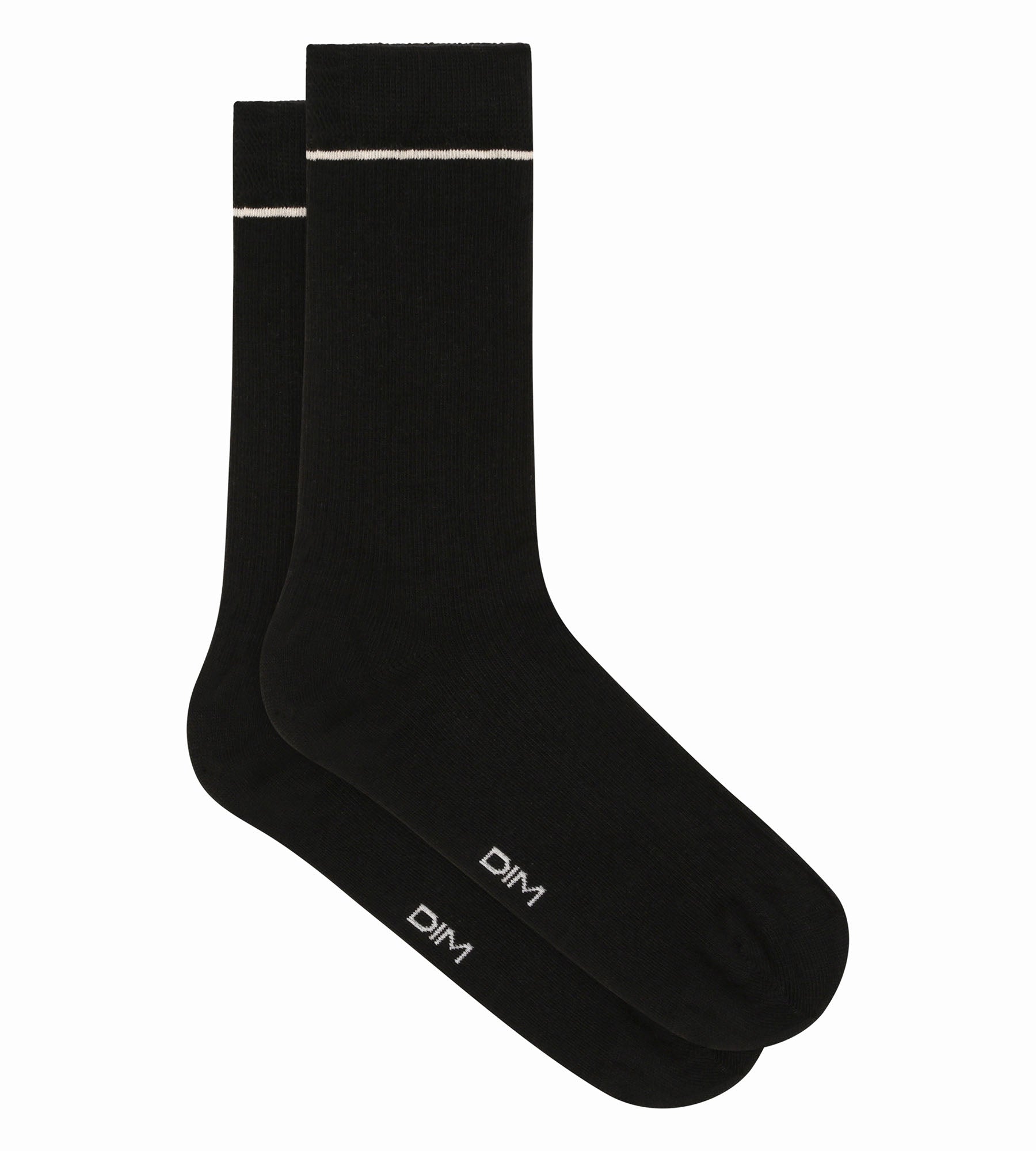 DIM Calze unisex a coste in cotone nero con linea crema DIM Icons