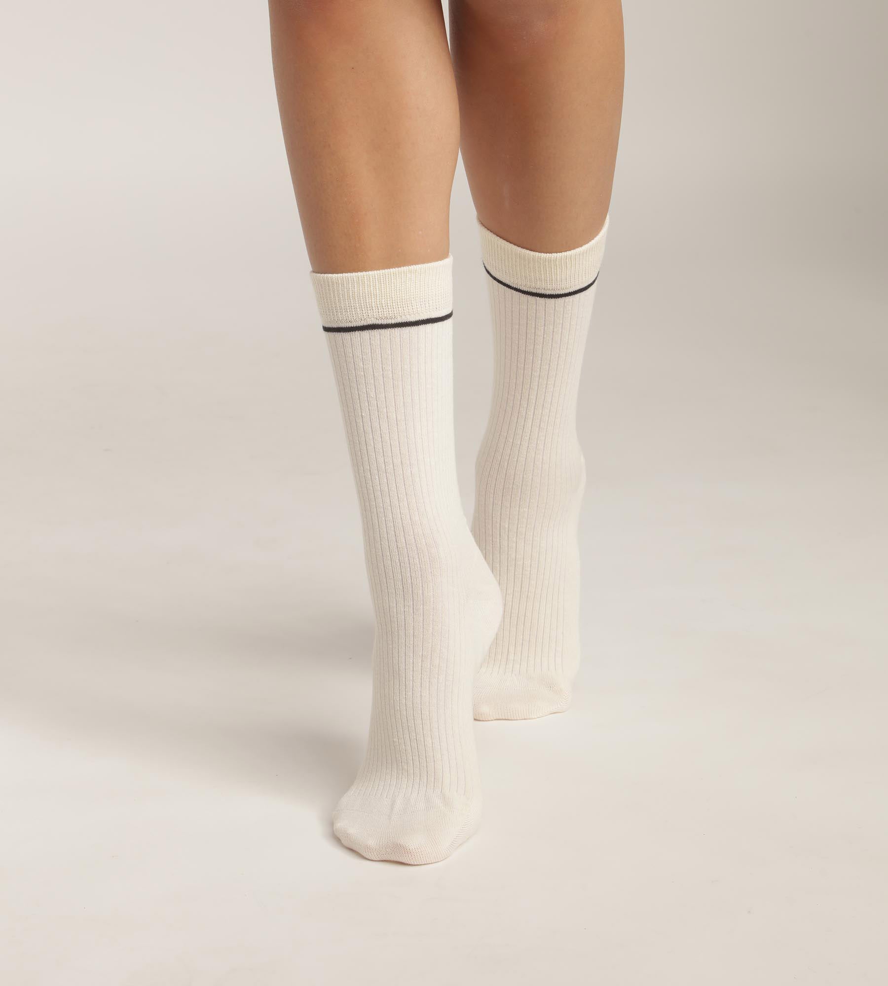 DIM Calze unisex in cotone a coste Crema con linea nera DIM Icons