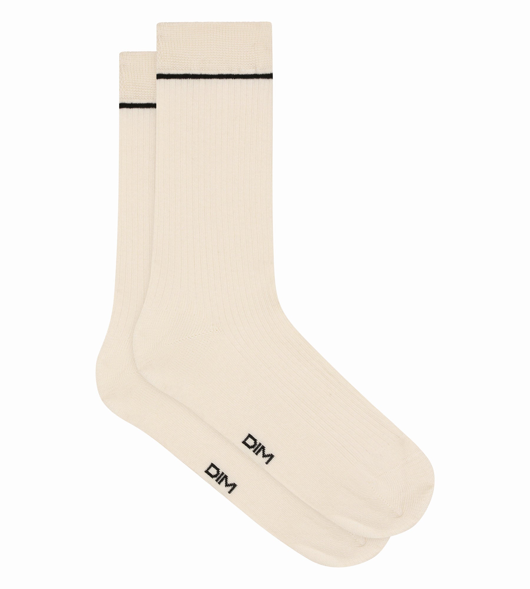 DIM Calze unisex in cotone a coste Crema con linea nera DIM Icons