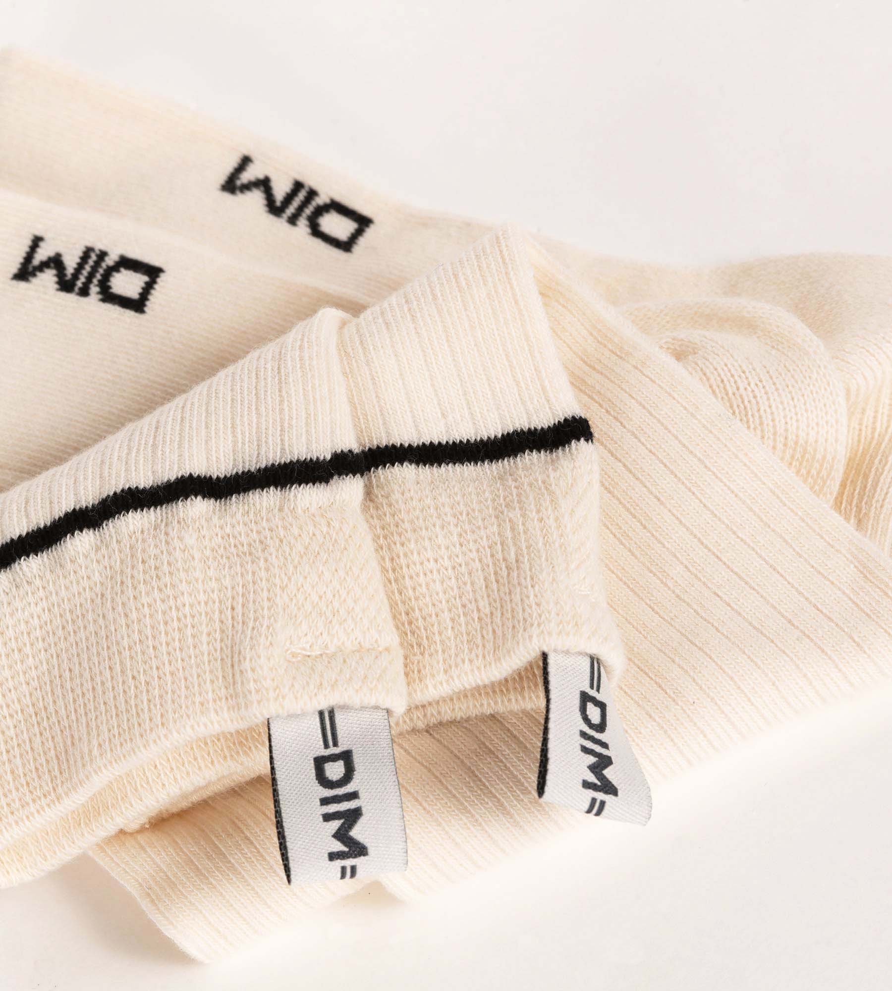 DIM Calze unisex in cotone a coste Crema con linea nera DIM Icons
