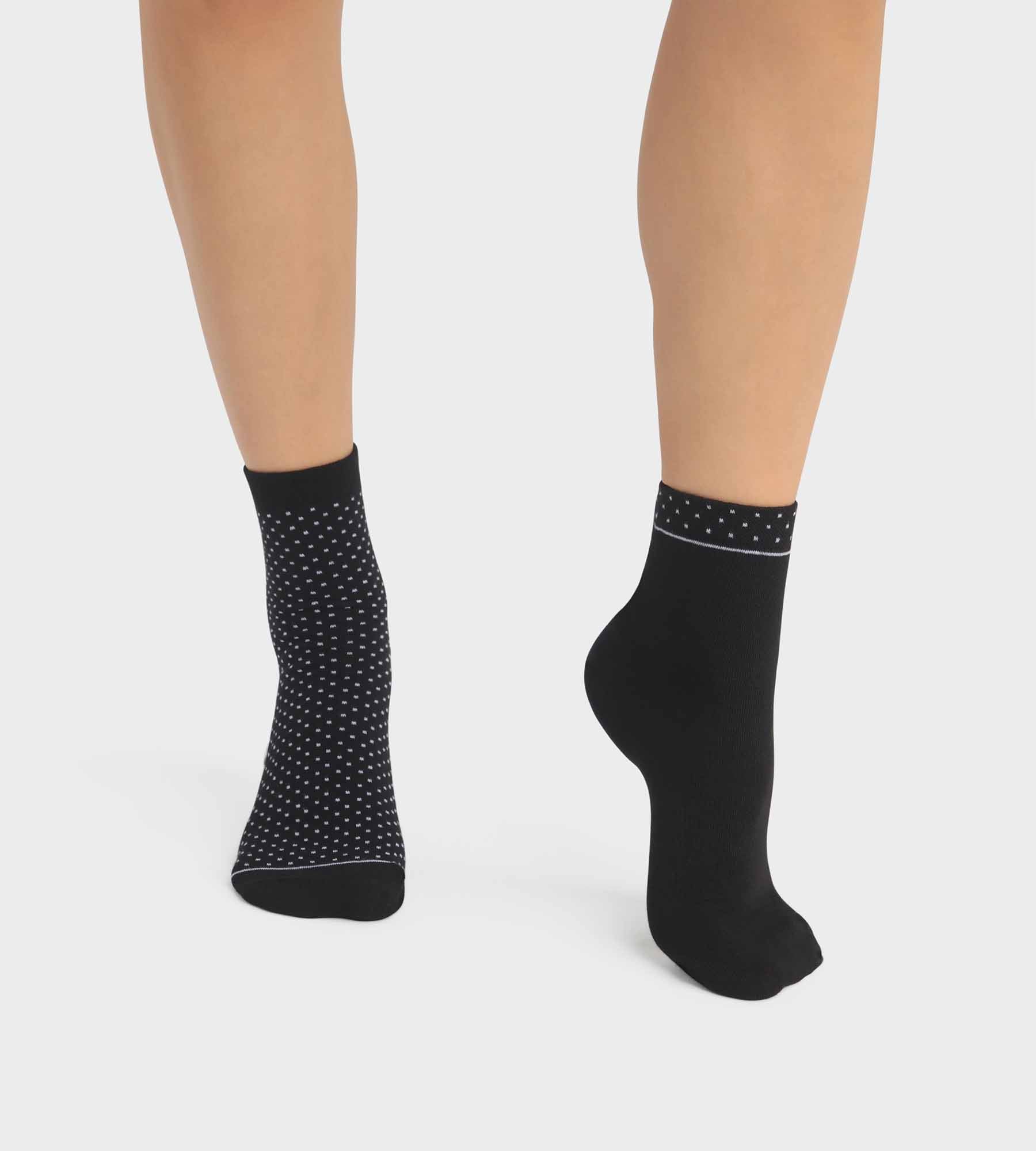 DIM Pacco da 2 paia di calze in cotone bio nere a pois da donna Dim Good