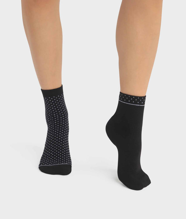 DIM Pacco da 2 paia di calze in cotone bio nere a pois da donna Dim Good